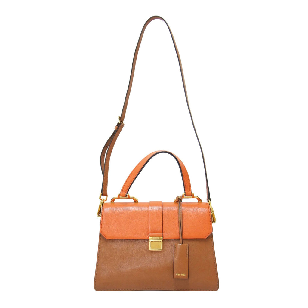 Miu Miu Brown Orange Leather Handbag Shoulder Bag (Pre-Owned)