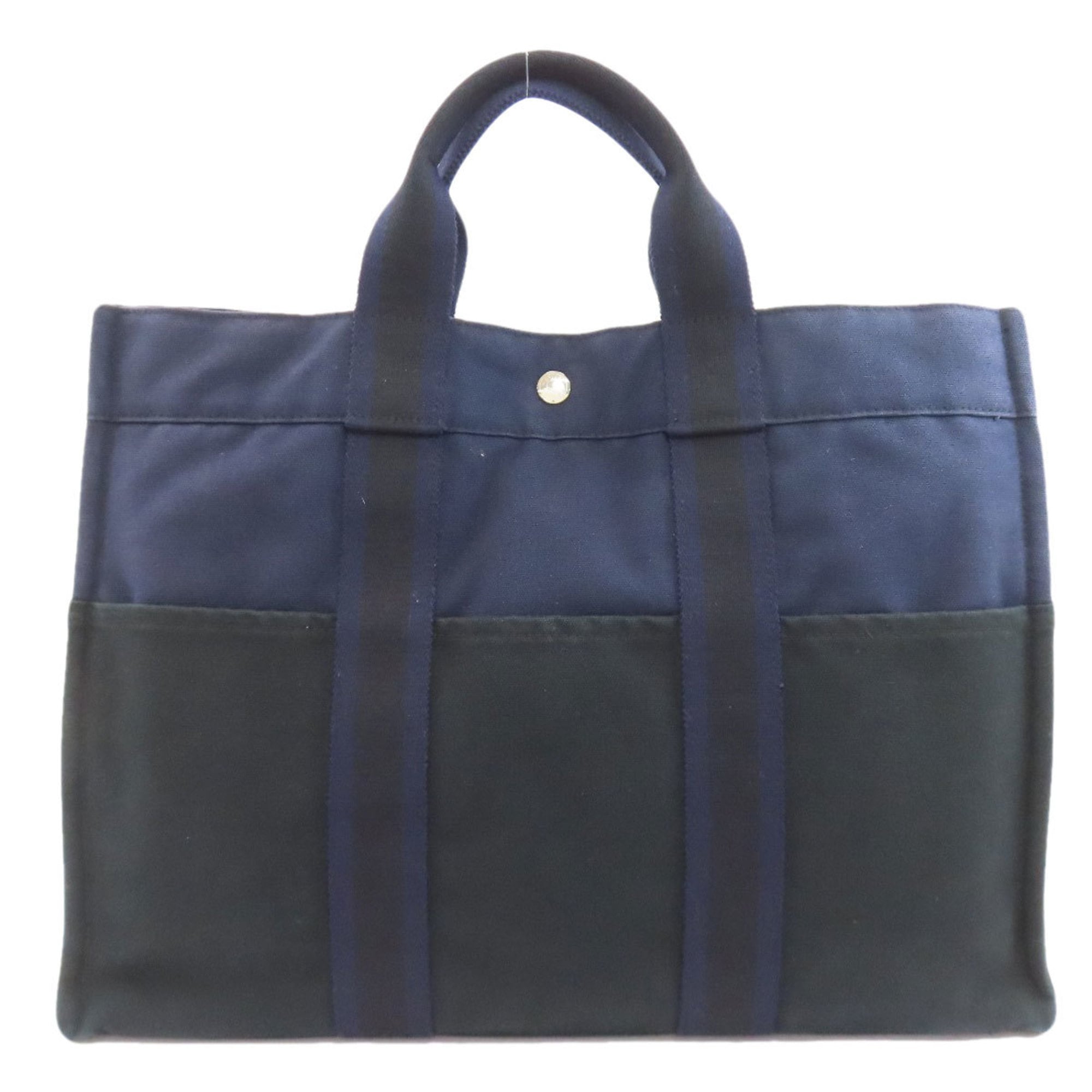 Hermes Black Navy Canvas Handbag (Pre-Owned)