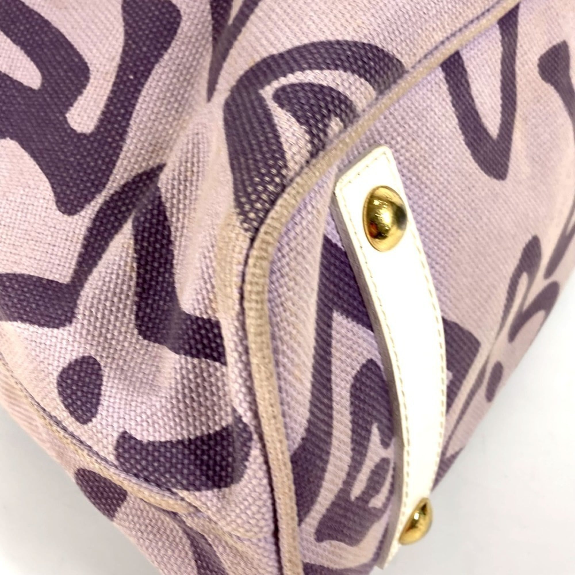 Louis Vuitton Lilac Purple White Canvas Leather Shoulder Bag Tote Bag (Pre-Owned)