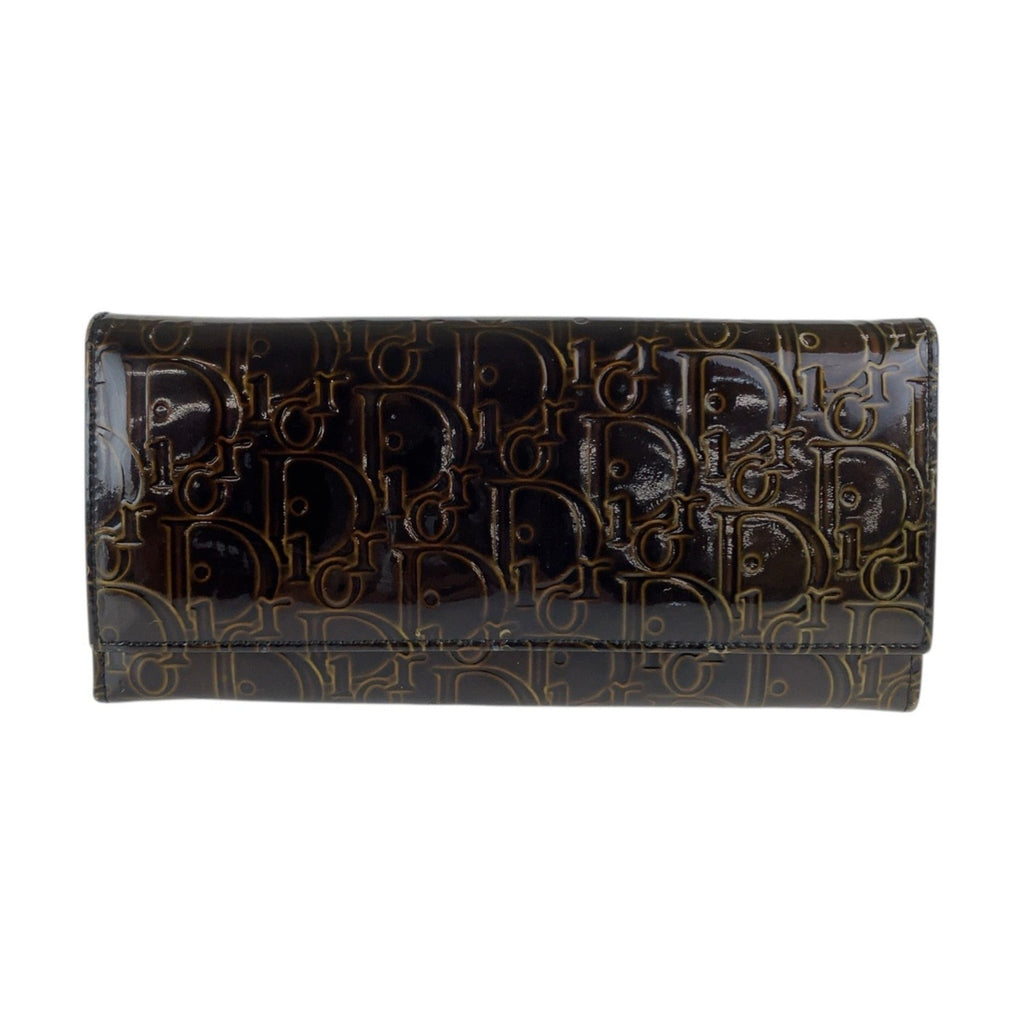 Christian Dior Brown Patent Leather Long Wallet (Bi-Fold) (Pre-Owned)