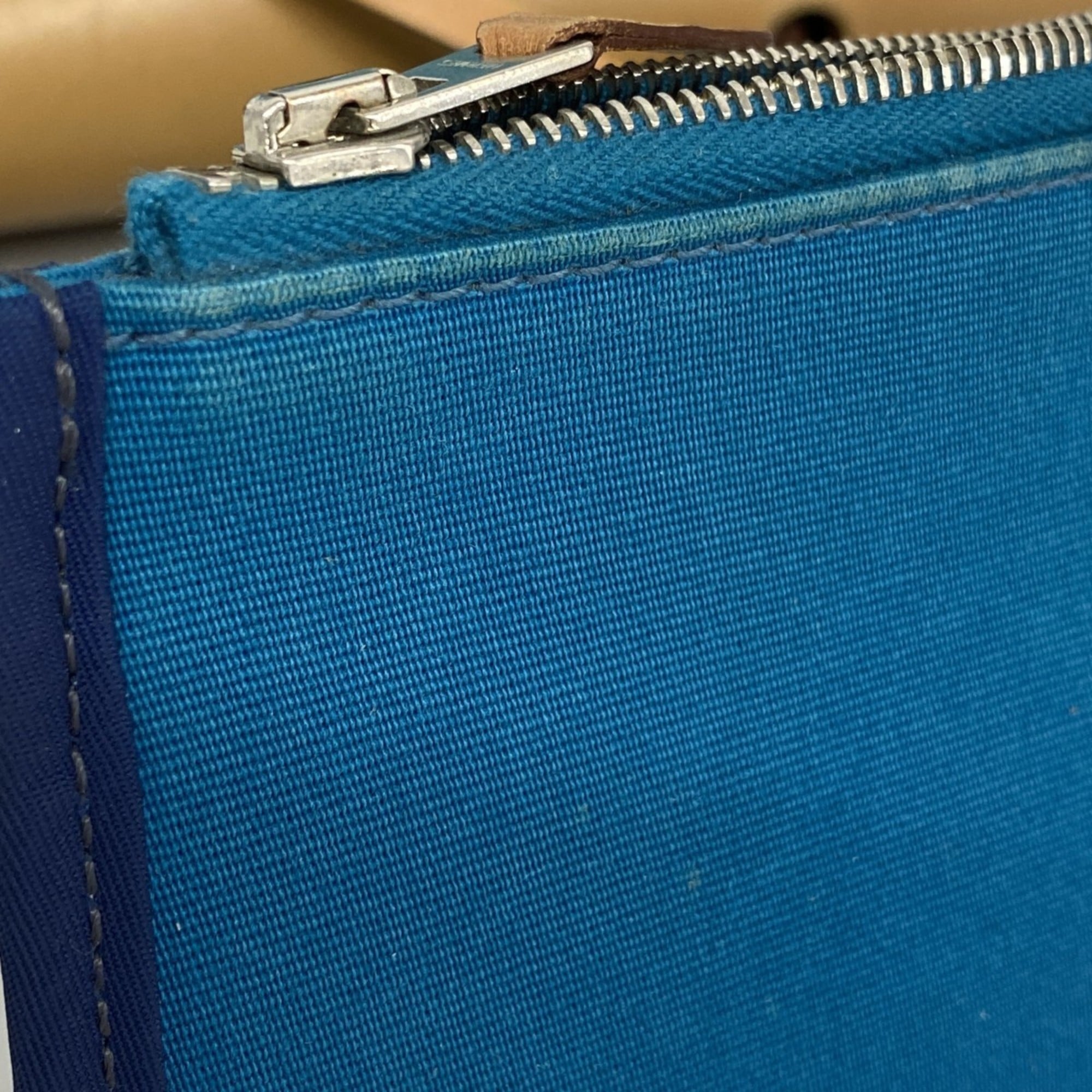 Hermes Blue Natural Toile Officier Handbag (Pre-Owned)