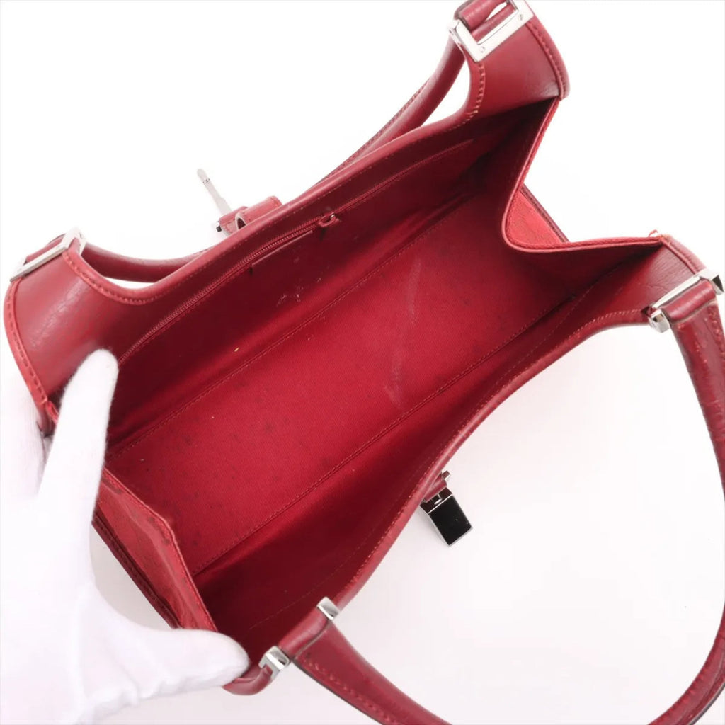 Gucci Red Color Leather Canvas Handbag (Pre-Owned)