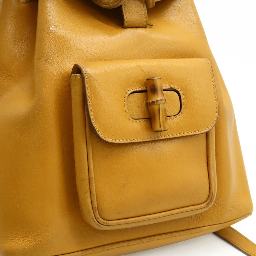 Gucci Beige Light Brown Bamboo Leather Backpack Shoulder Bag (Pre-Owned)