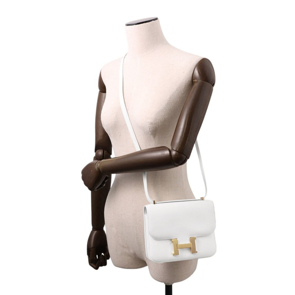 Hermes White Evercalf Leather Shoulder Bag (Pre-Owned)