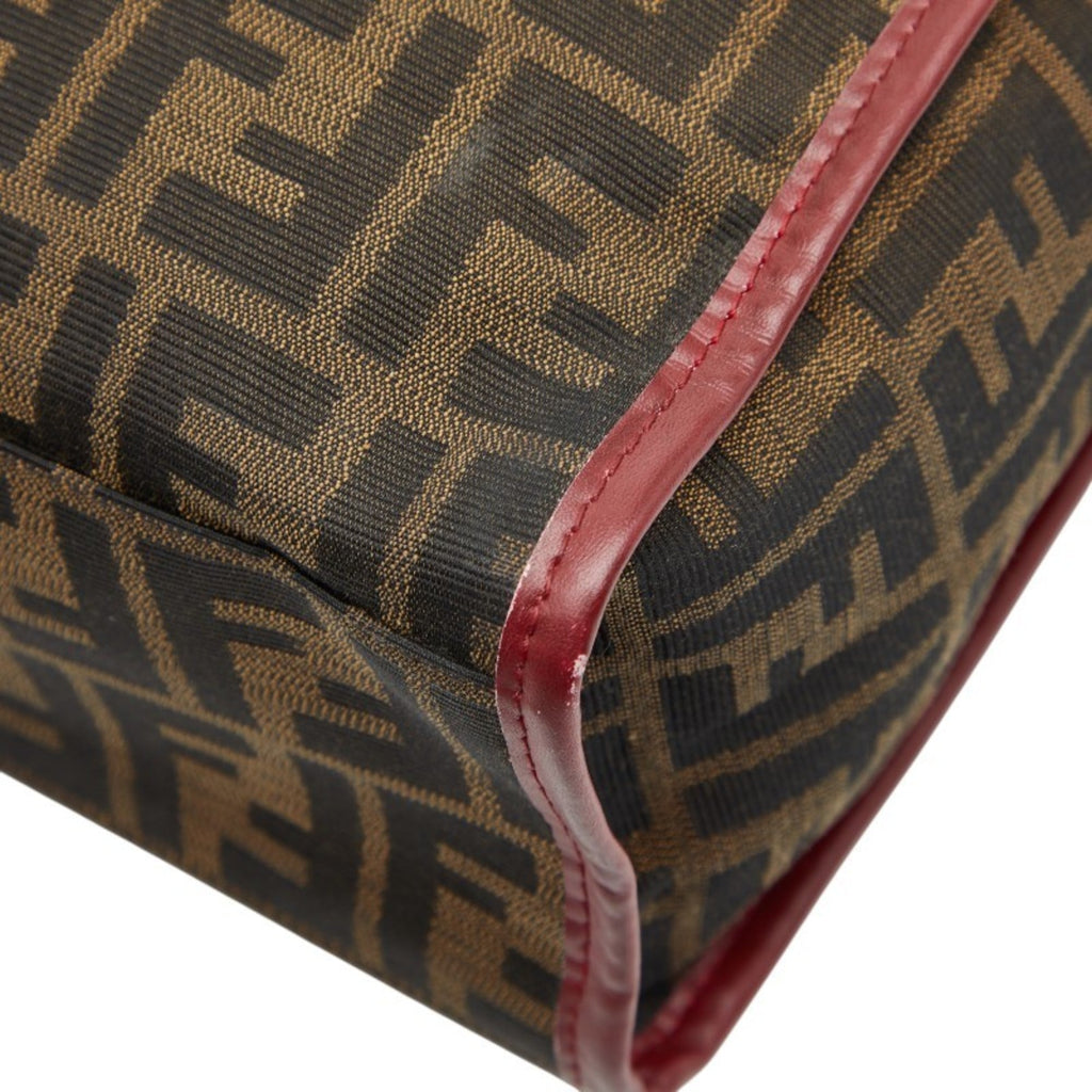 Fendi Brown Red Color Canvas Leather Handbag Tote Bag (Pre-Owned)