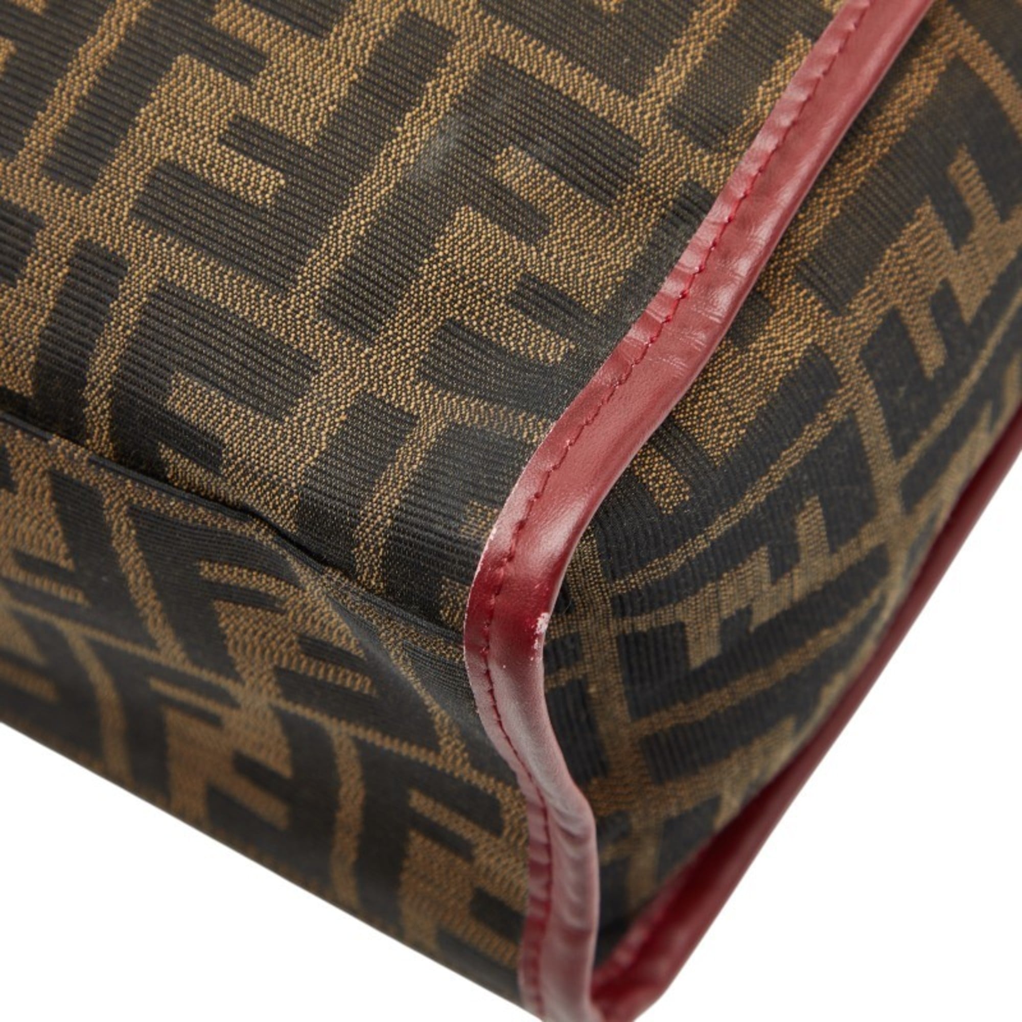 Fendi Brown Red Color Canvas Leather Handbag Tote Bag (Pre-Owned)