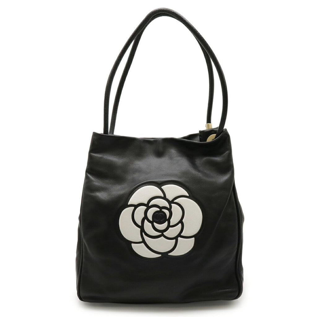 Chanel Black White Leather Shoulder Bag Tote Bag (Pre-Owned)