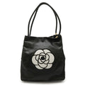 Chanel Black White Leather Shoulder Bag Tote Bag (Pre-Owned)