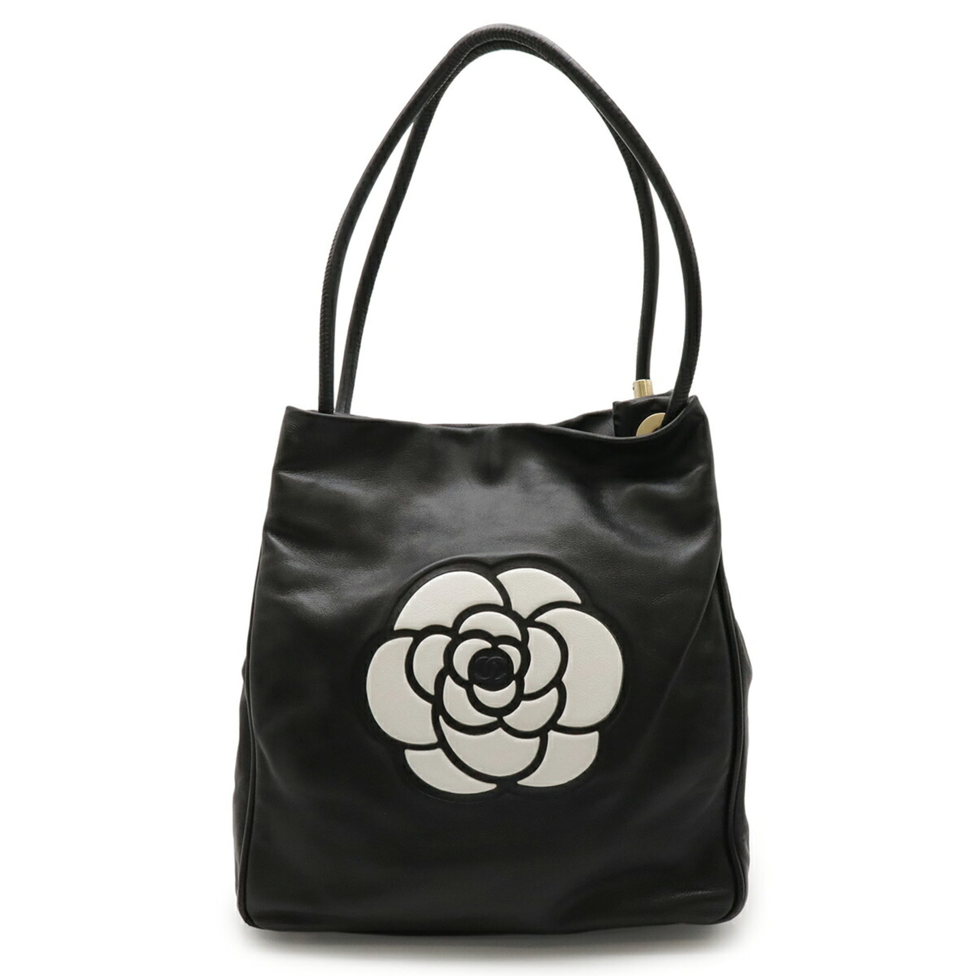 Chanel Black White Leather Shoulder Bag Tote Bag (Pre-Owned)