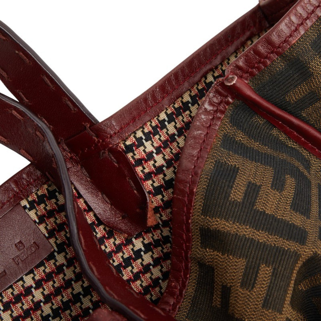 Fendi Brown Red Color Canvas Leather Handbag Tote Bag (Pre-Owned)