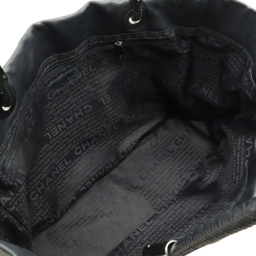 Chanel Camellia Black Leather Shoulder Bag Tote Bag (Pre-Owned)