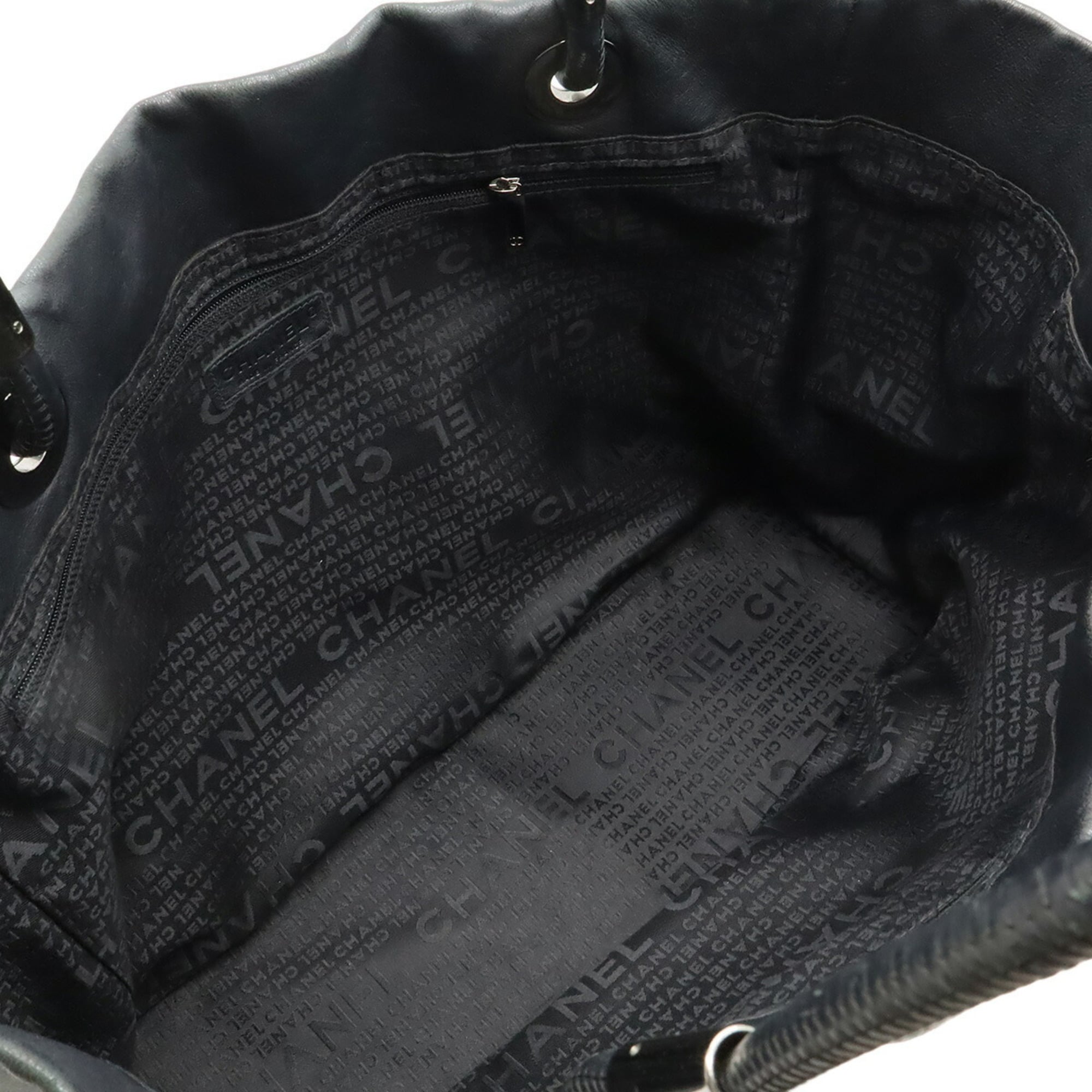 Chanel Camellia Black Leather Shoulder Bag Tote Bag (Pre-Owned)