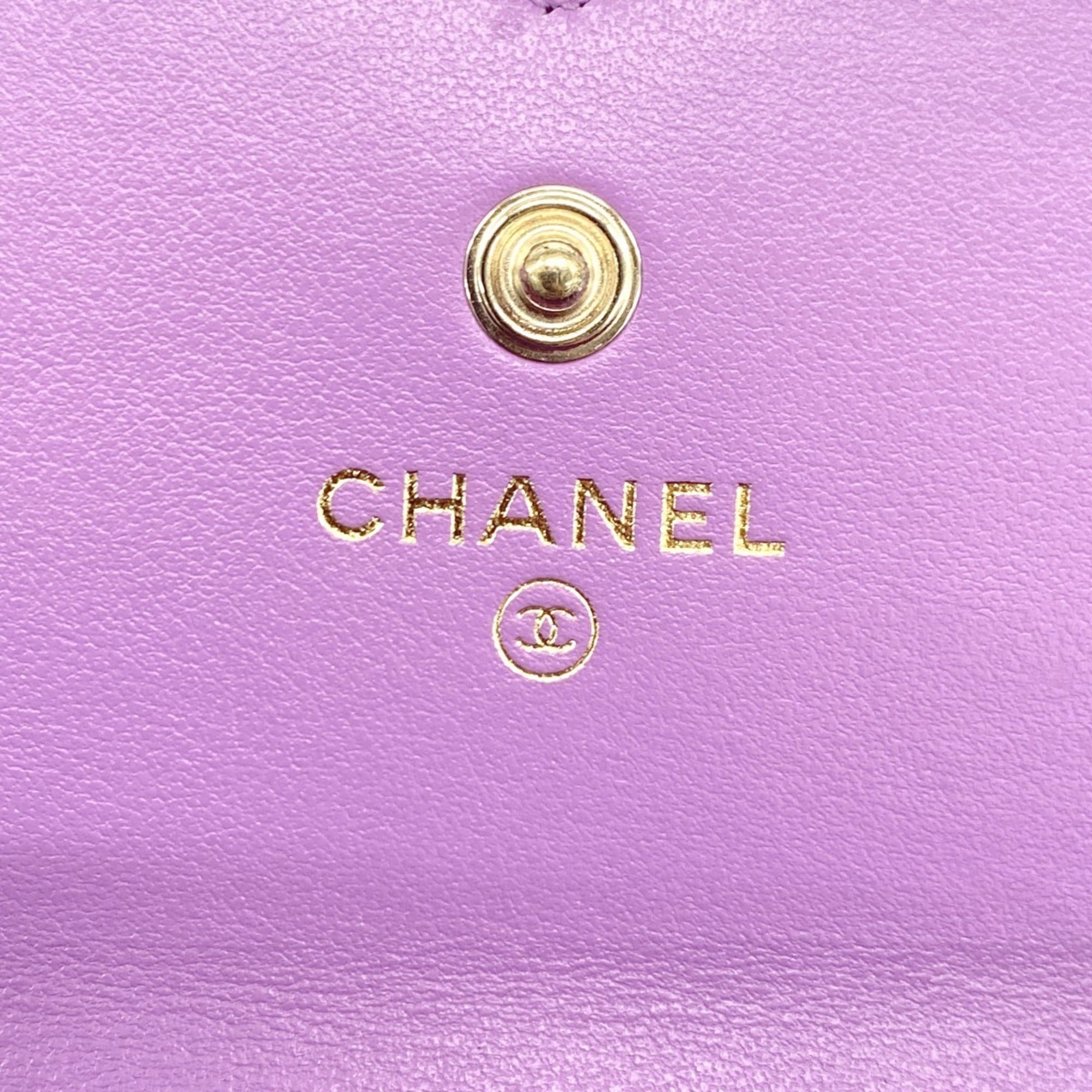 Chanel Purple Grained Calfskin Long Wallet (Bi-Fold) (Pre-Owned)