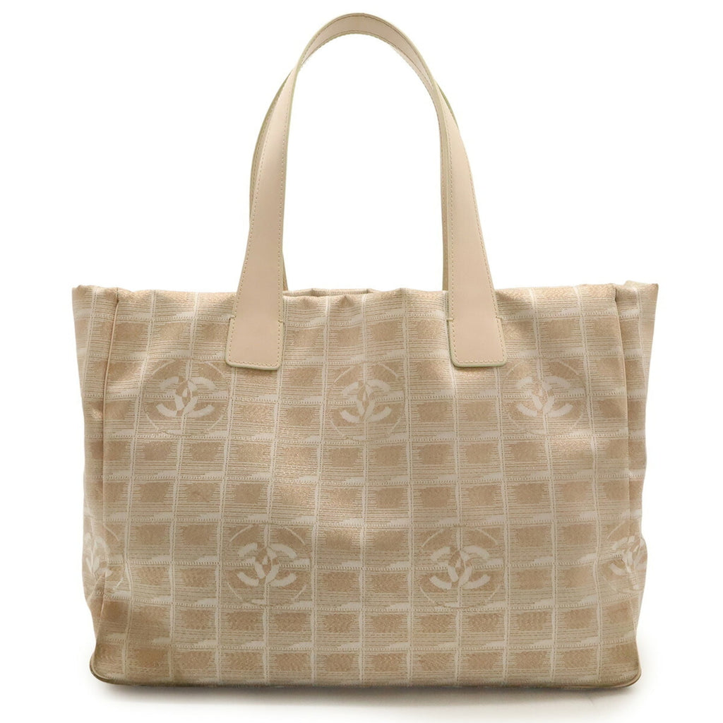 Chanel Beige Pink Pink Beige Nylon Leather Shoulder Bag Tote Bag (Pre-Owned)
