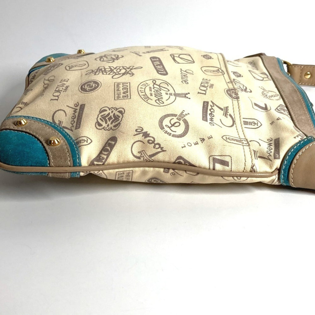 Loewe Beige Blue Canvas Leather Shoulder Bag (Pre-Owned)