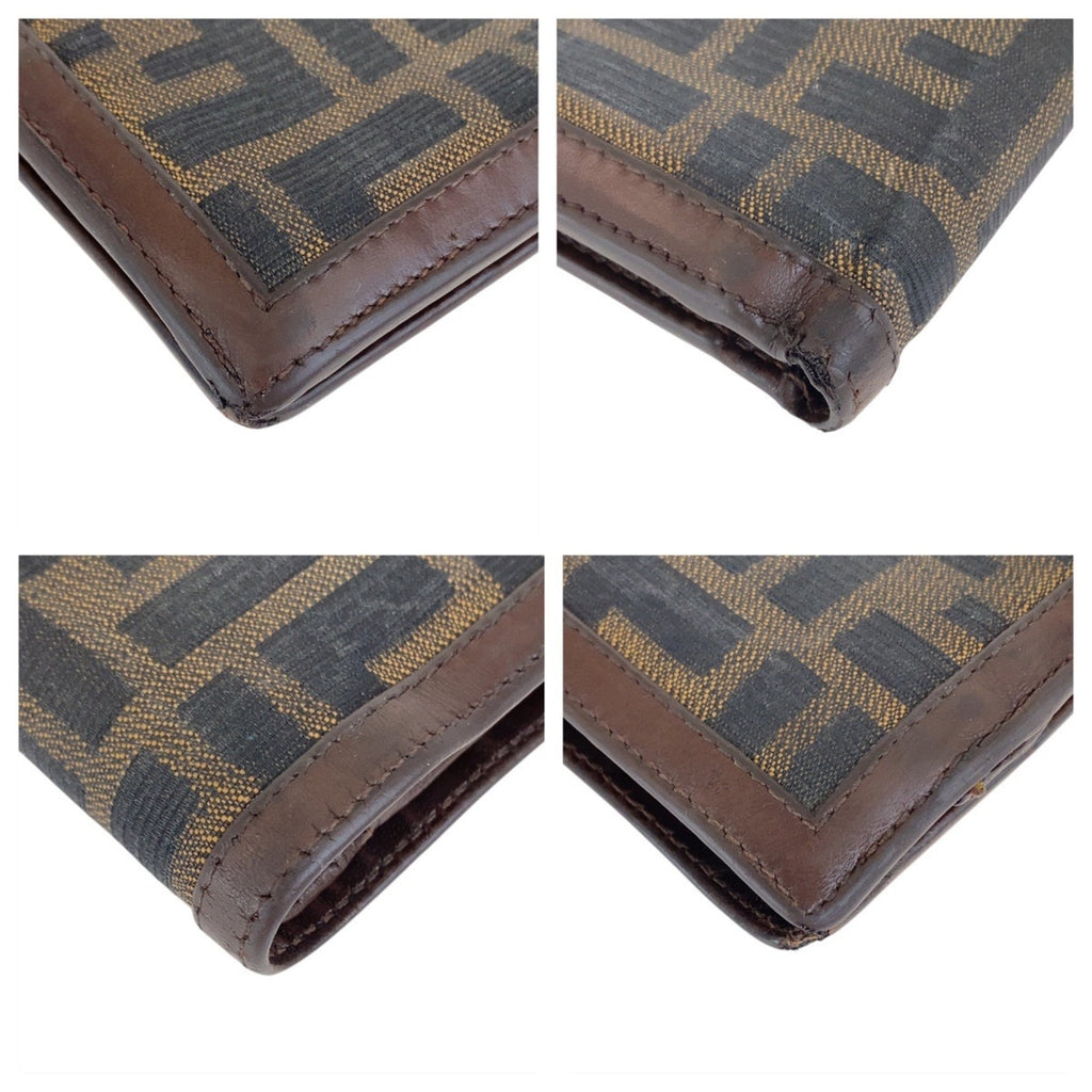 Fendi Brown Leather Canvas Wallet (Bi-Fold) (Pre-Owned)
