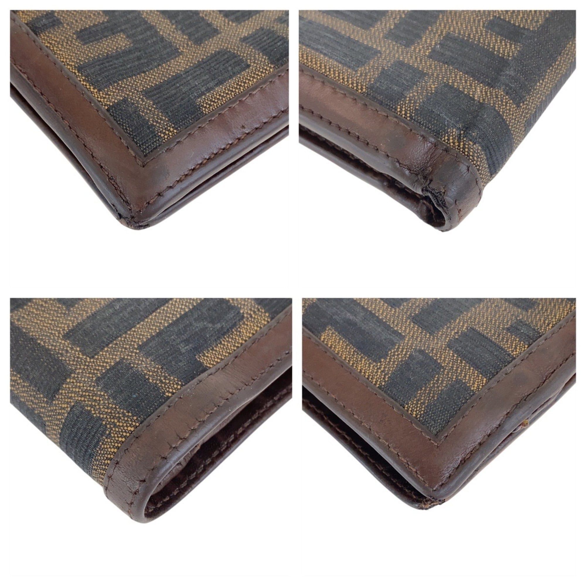 Fendi Brown Leather Canvas Wallet (Bi-Fold) (Pre-Owned)