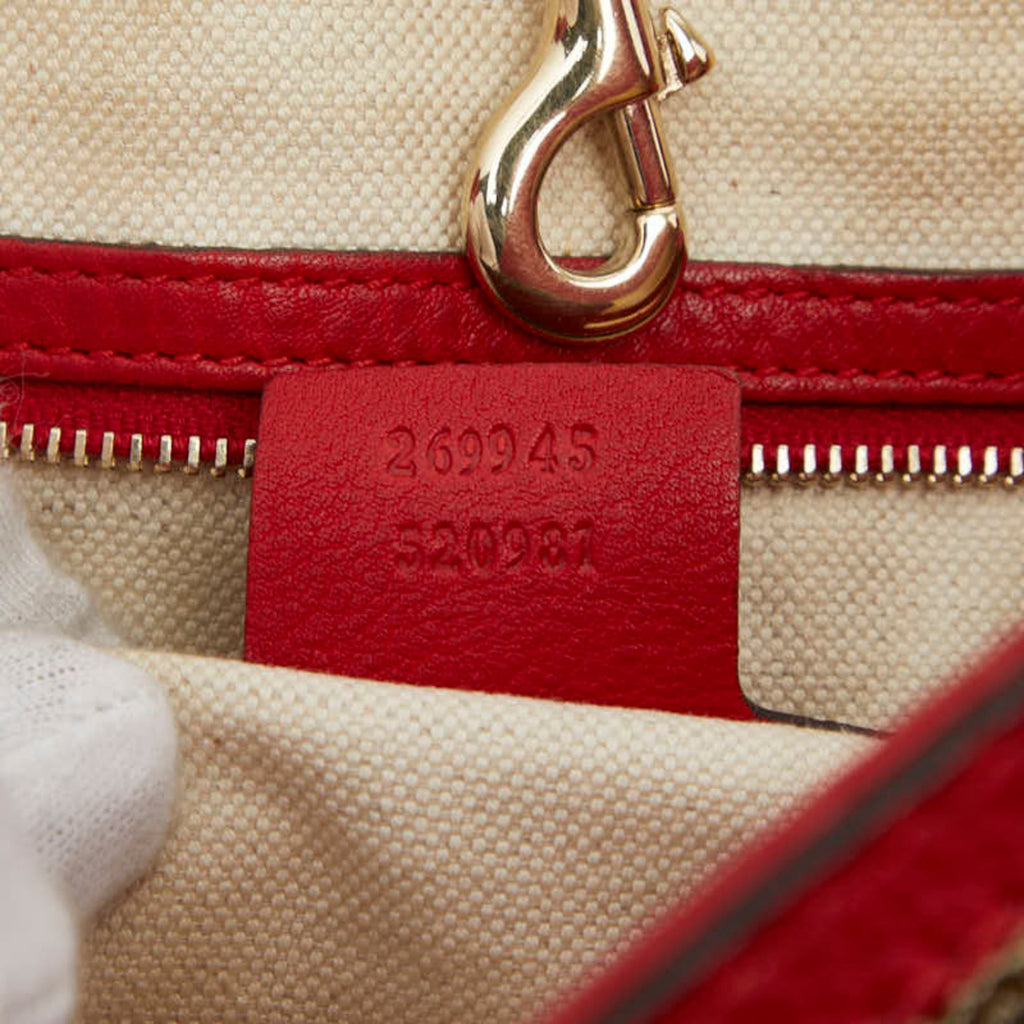 Gucci Beige Red Color Canvas Leather Tote Bag (Pre-Owned)