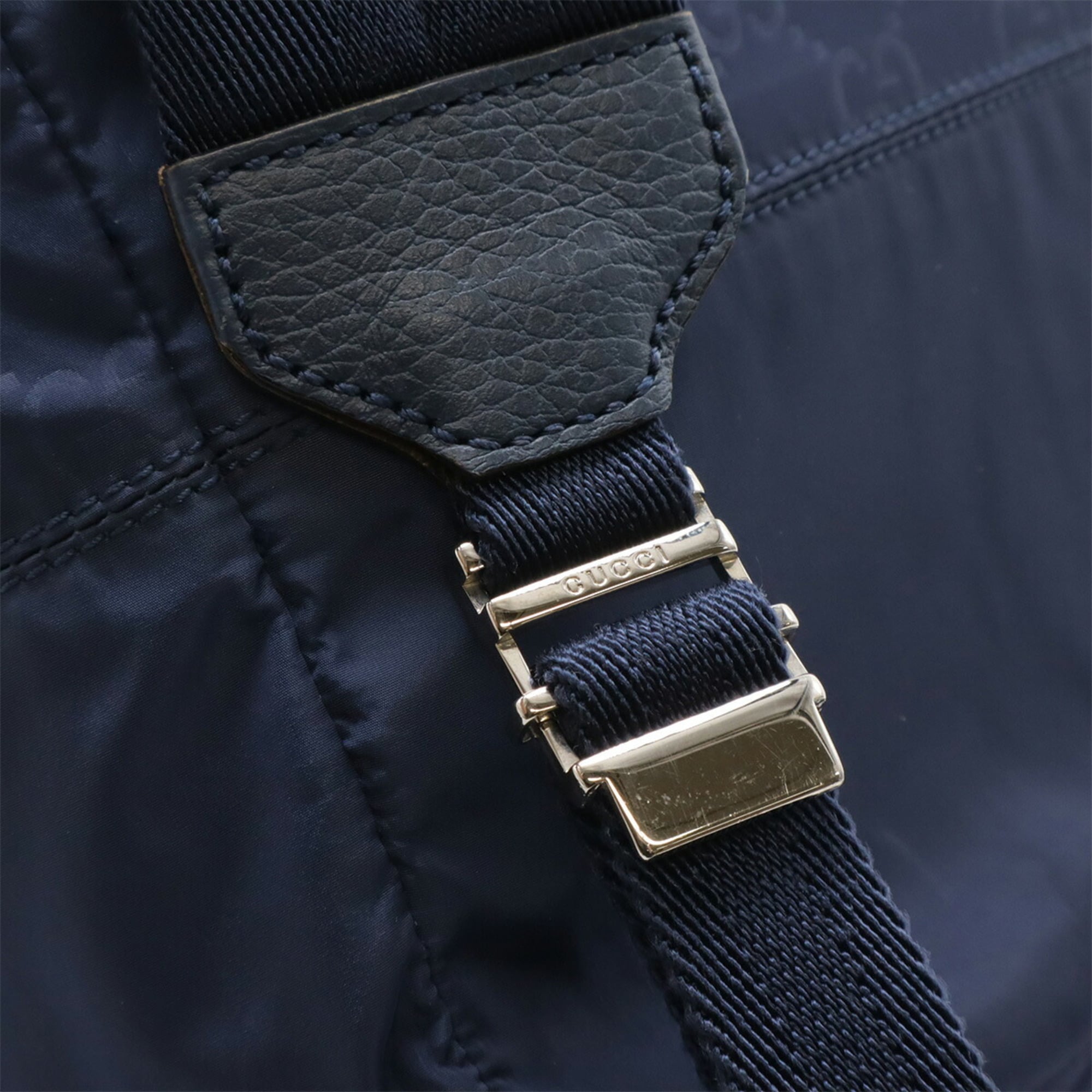 Gucci Navy Nylon Leather Backpack (Pre-Owned)