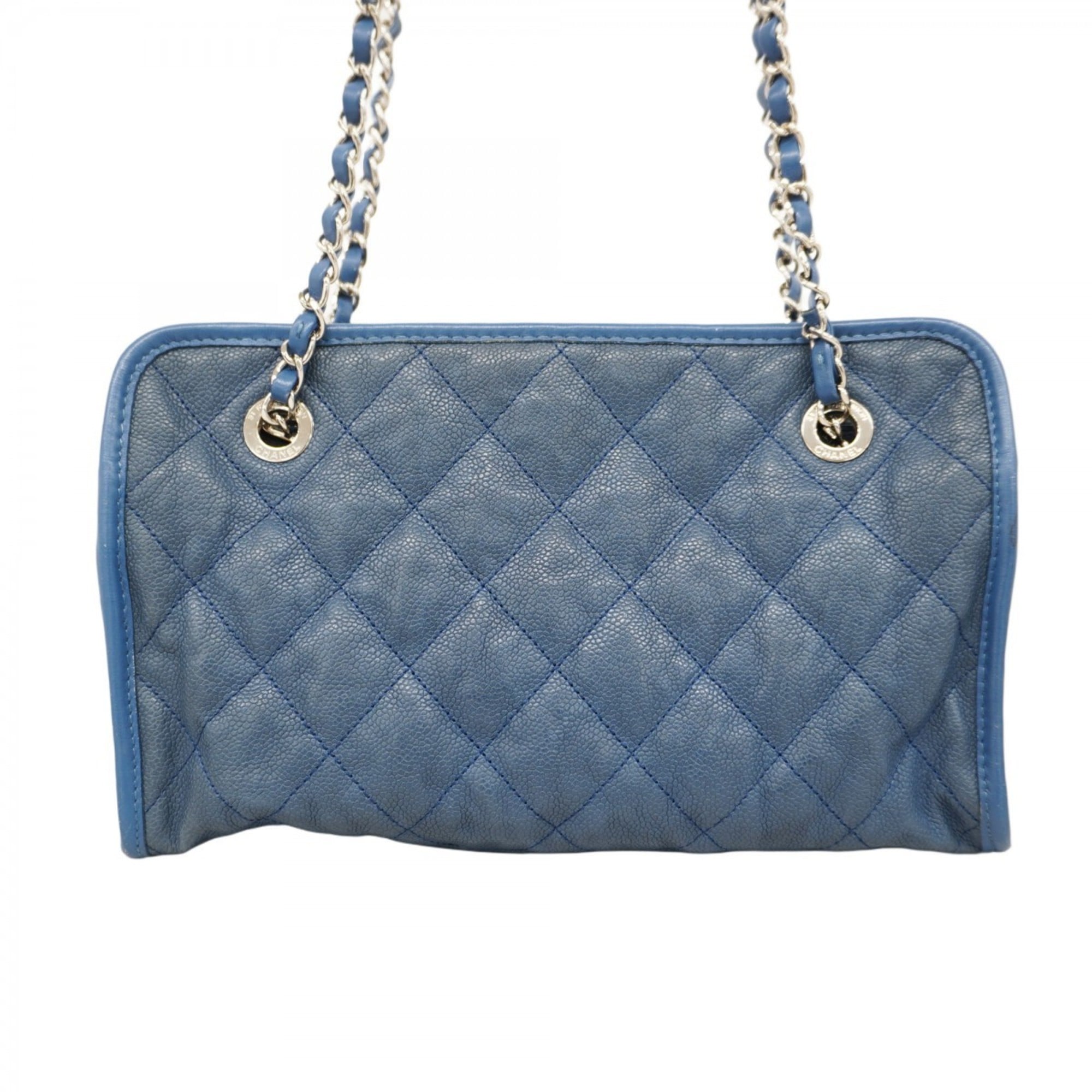 Chanel Blue Grained Calfskin Shoulder Bag (Pre-Owned)