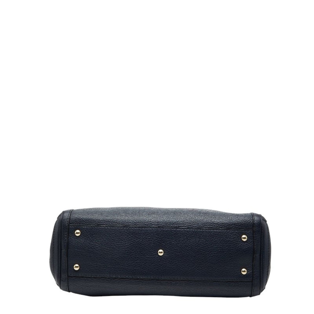 Gucci Navy Canvas Leather Shoulder Bag Tote Bag (Pre-Owned)