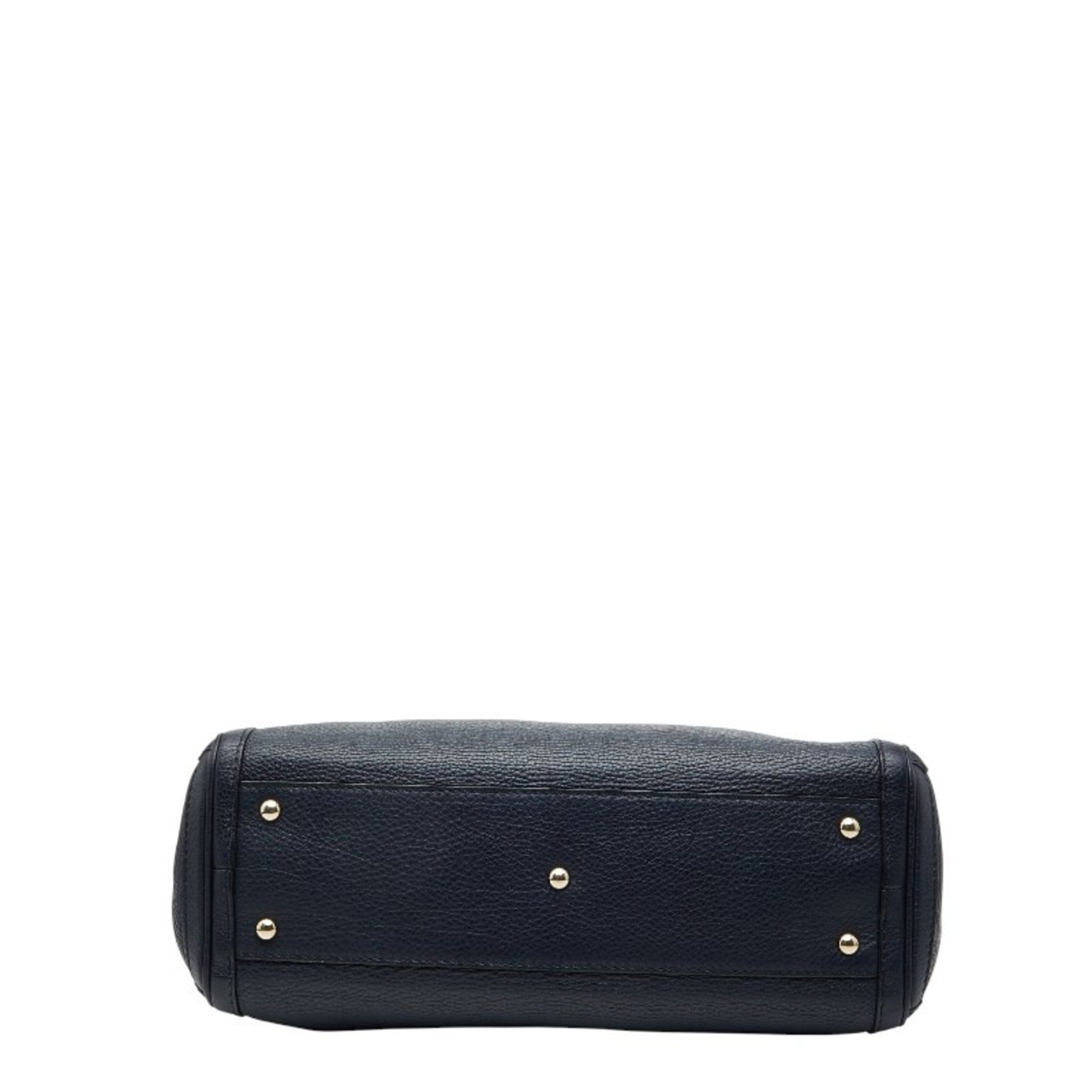 Gucci Navy Canvas Leather Shoulder Bag Tote Bag (Pre-Owned)