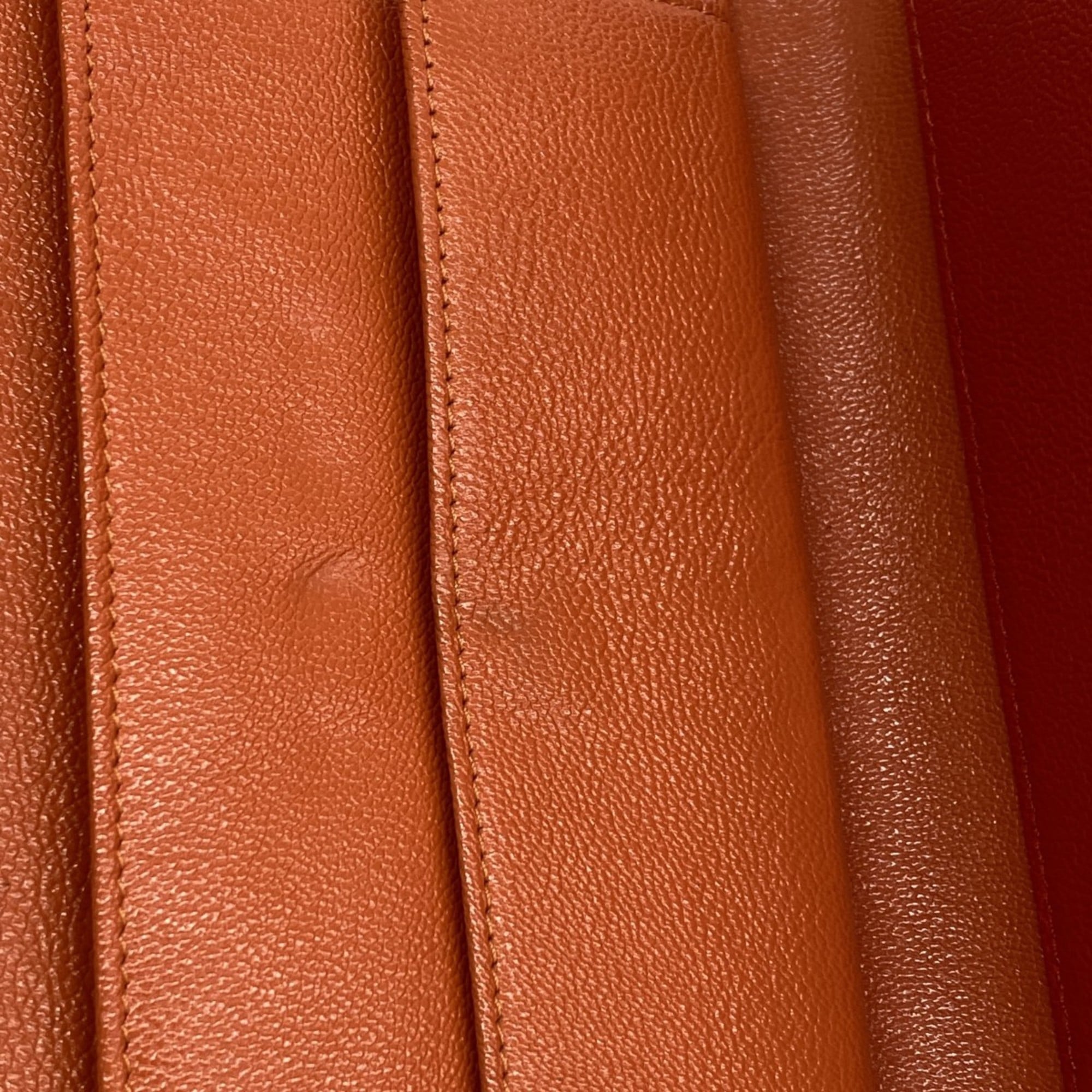 Chanel Red Color Grained Calfskin Long Wallet (Tri-Fold) (Pre-Owned)