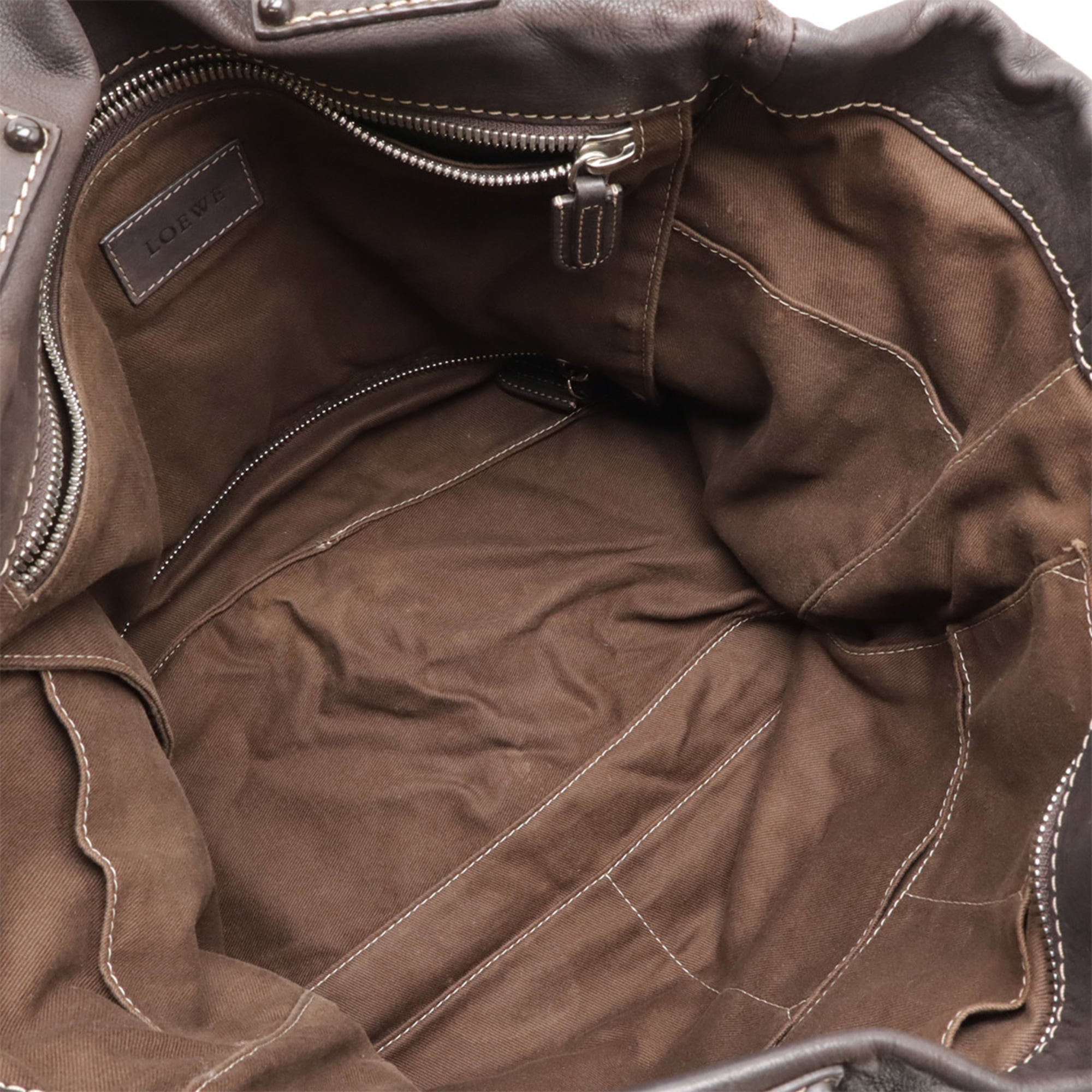 Loewe Brown Dark Brown Leather Boston Bag Shoulder Bag (Pre-Owned)