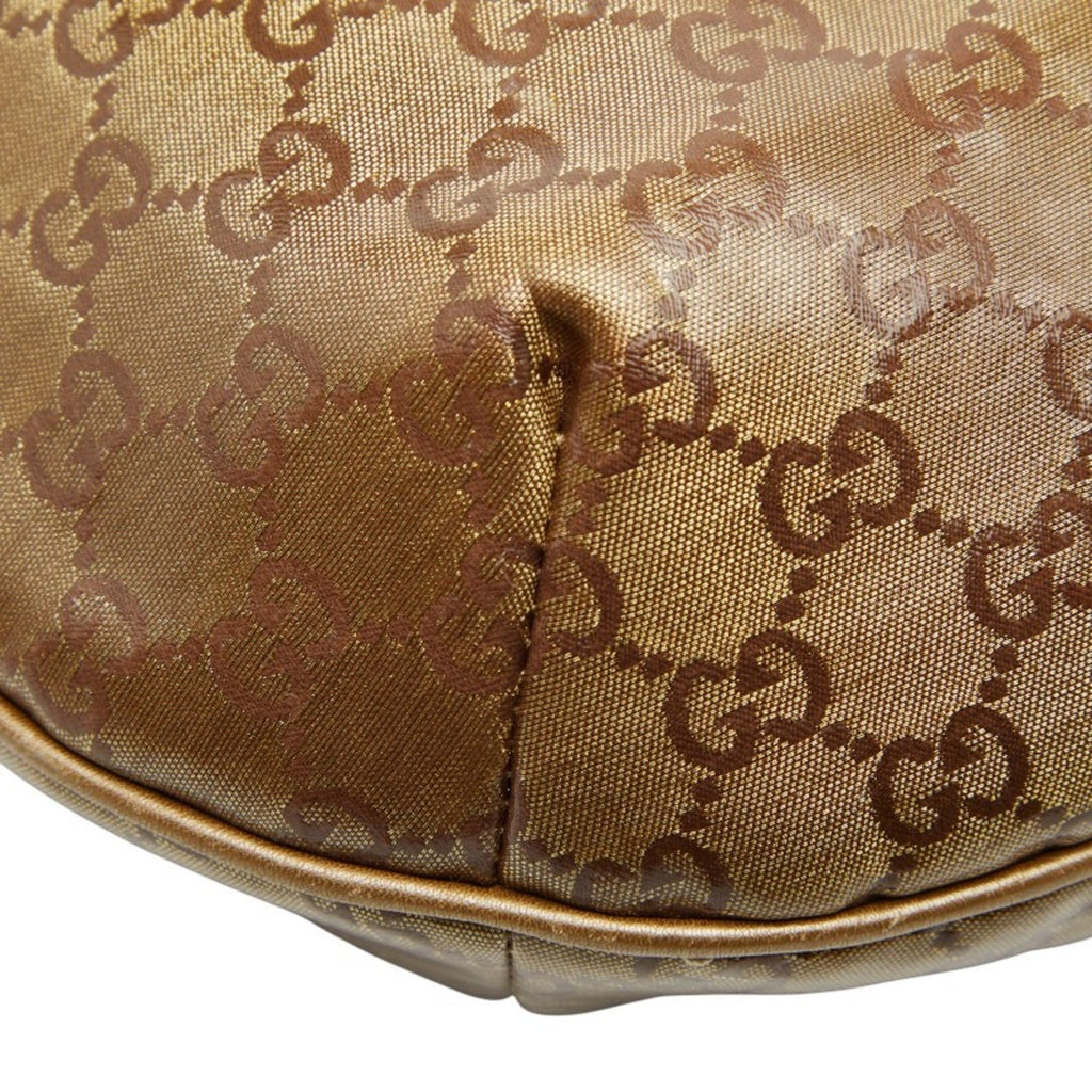 Gucci Gold Brown Gray Canvas Leather Shoulder Bag (Pre-Owned)