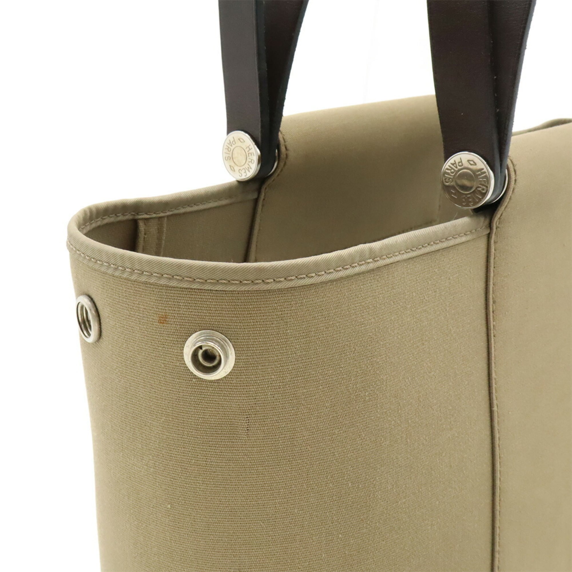Hermes Cabag Grayish Toile Officier Leather Handbag Shoulder Bag Tote Bag (Pre-Owned)
