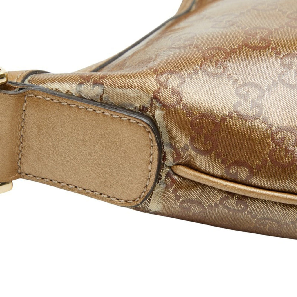 Gucci Gold Brown Gray Canvas Leather Shoulder Bag (Pre-Owned)