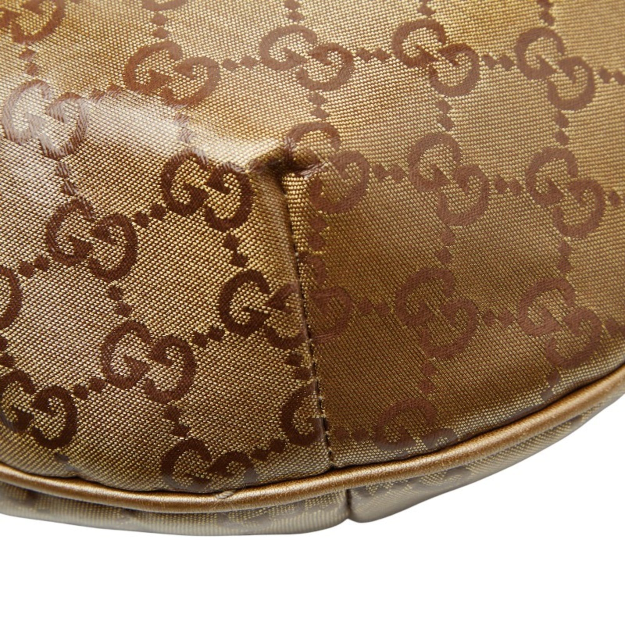 Gucci Gold Brown Gray Canvas Leather Shoulder Bag (Pre-Owned)