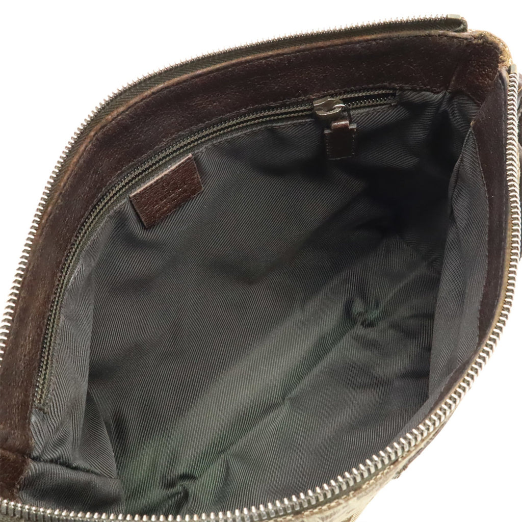 Gucci Beige Dark Brown Khaki Canvas Leather Shoulder Bag (Pre-Owned)