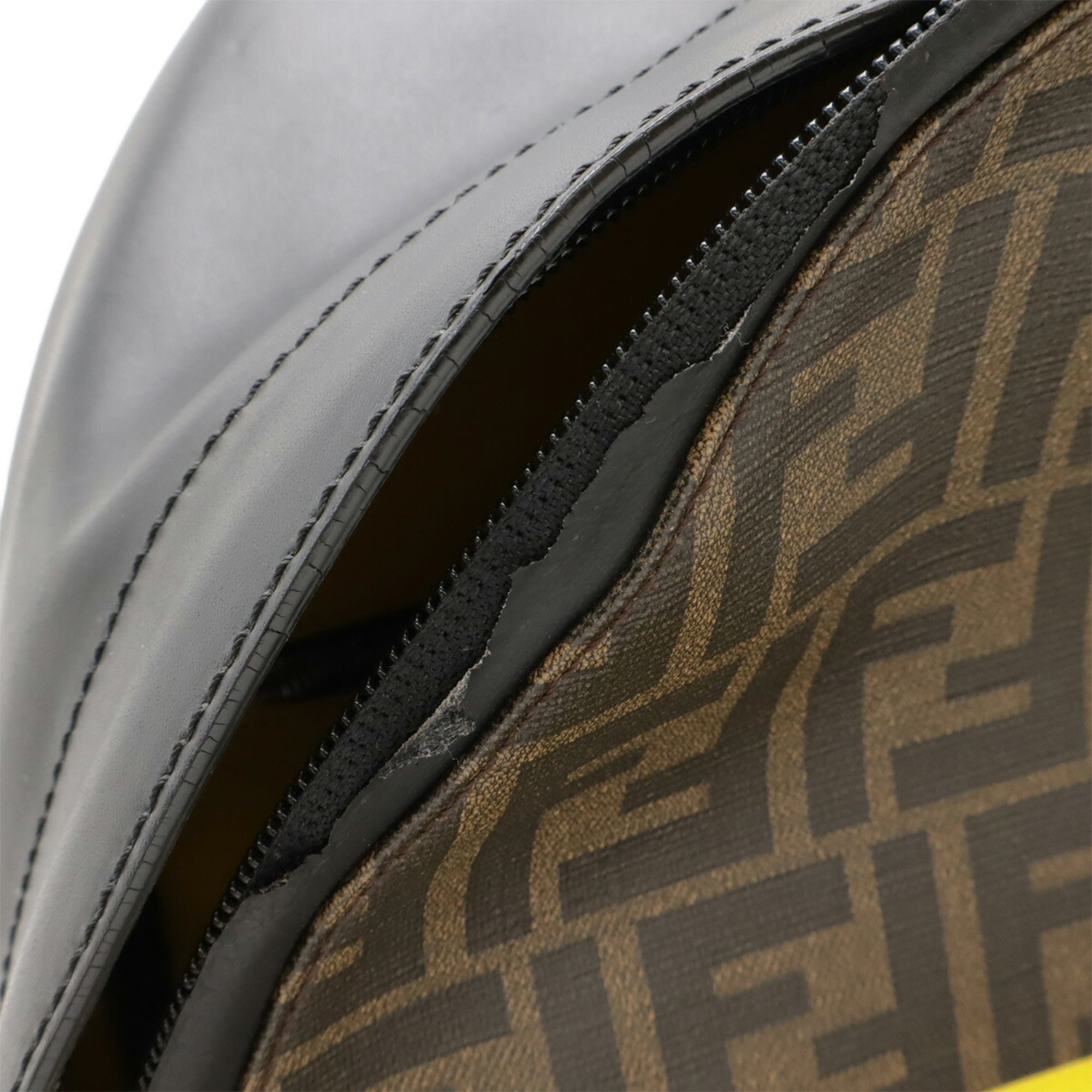 Fendi Zucca Black Khaki Brown Yellow Coated Canvas Leather Backpack (Pre-Owned)