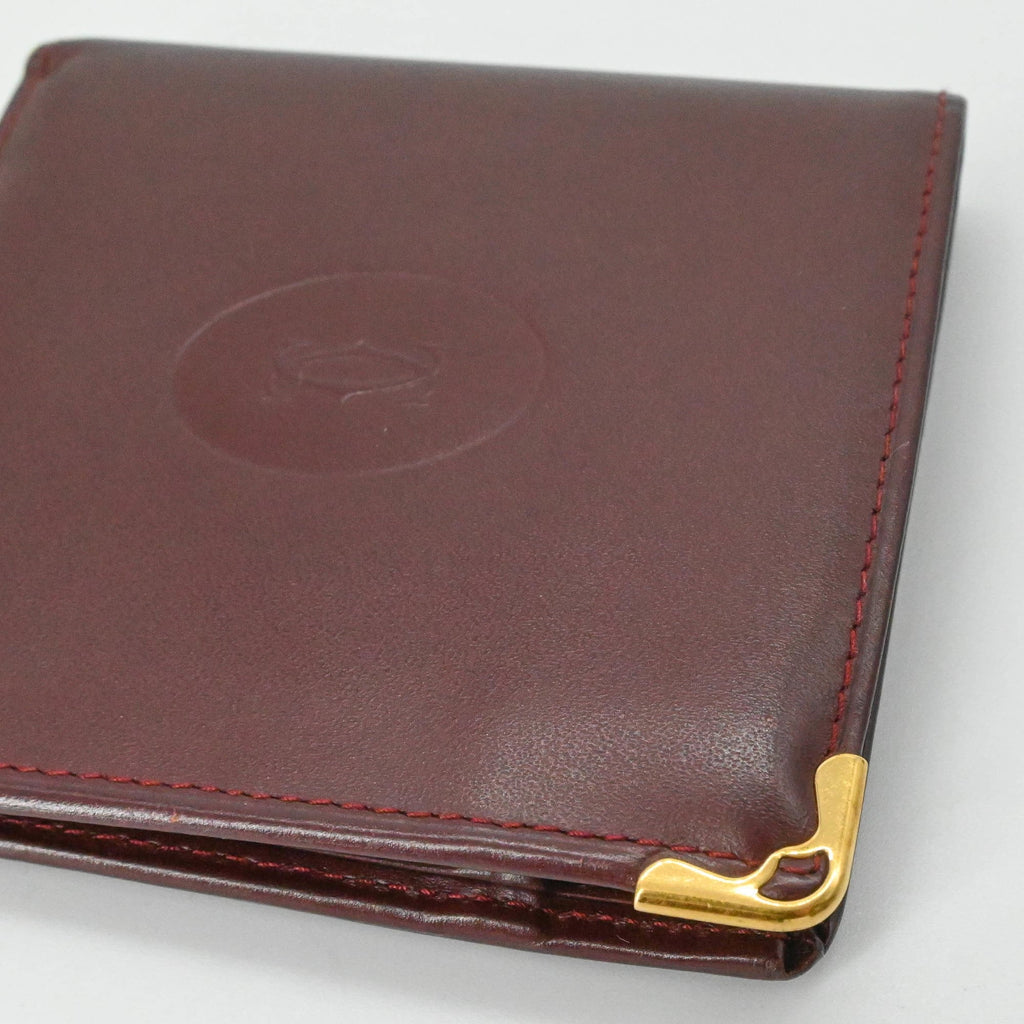 Cartier Bordeaux Red Color Leather Wallet (Bi-Fold) (Pre-Owned)