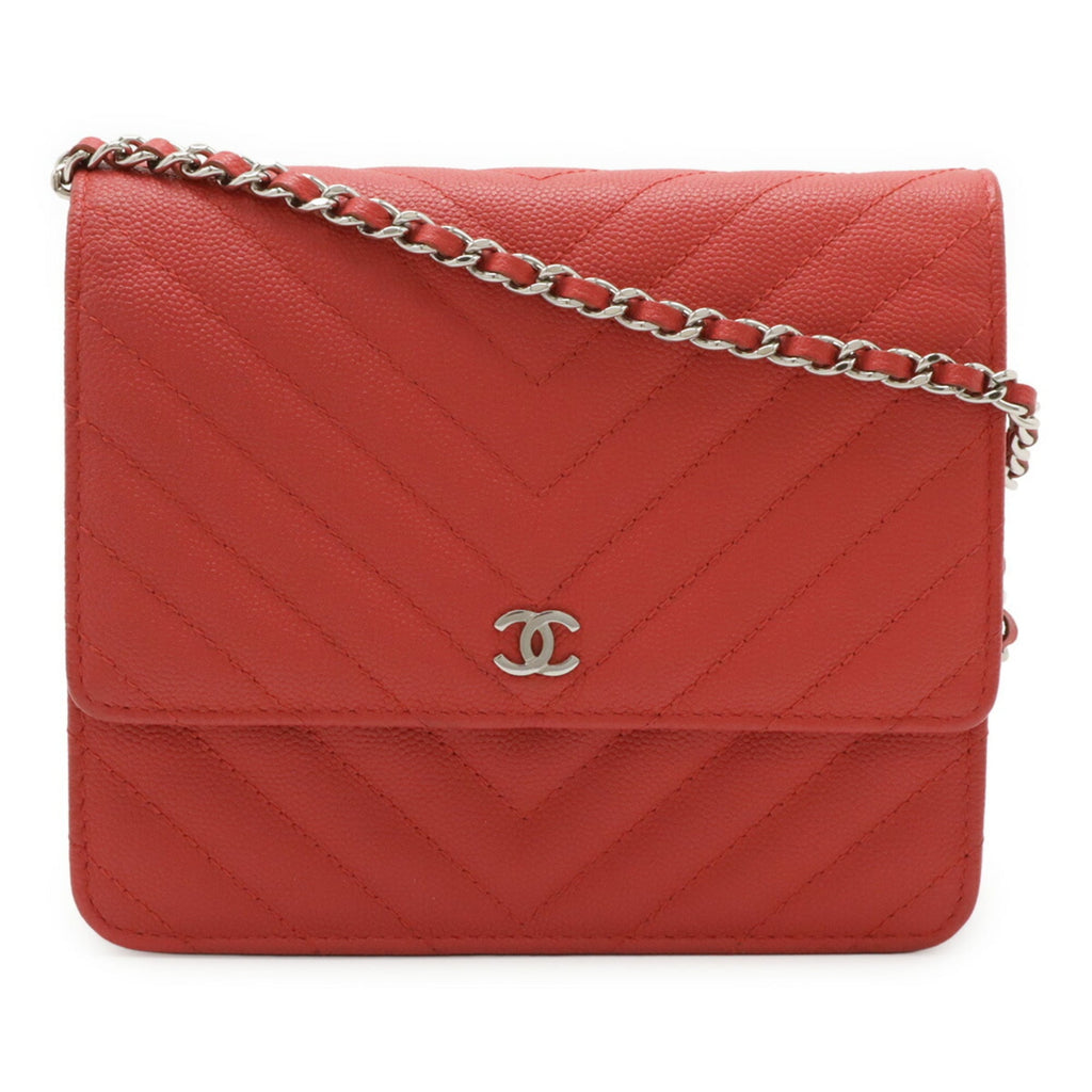 Chanel Pink Red Color Grained Calfskin Pochette Shoulder Bag (Pre-Owned)