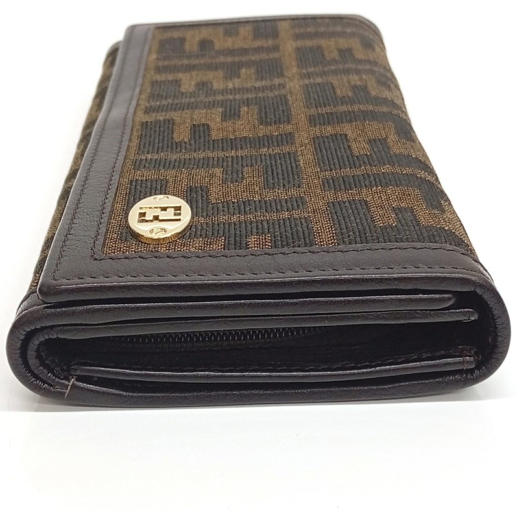 Fendi Black Brown Canvas Leather Wallet (Tri-Fold) (Pre-Owned)