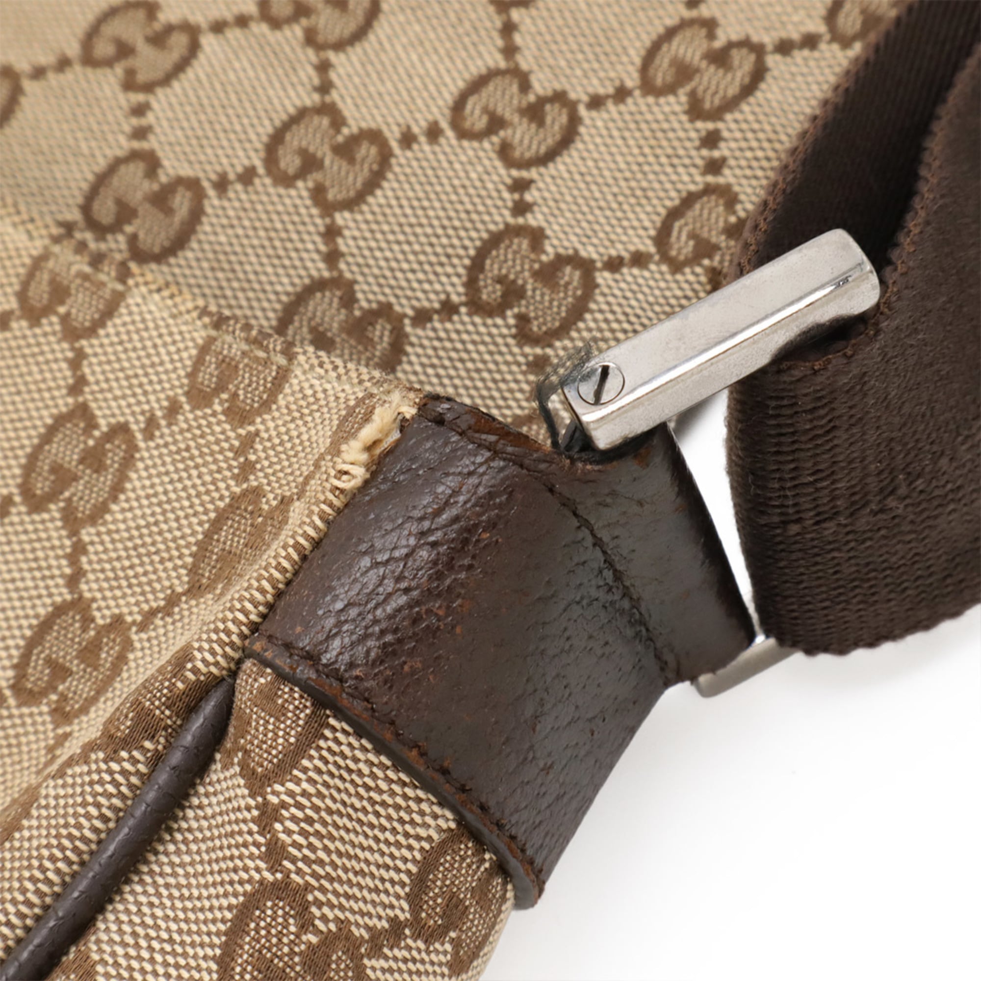 Gucci Gg Canvas Beige Dark Brown Khaki Gg Canvas Leather Shoulder Bag (Pre-Owned)