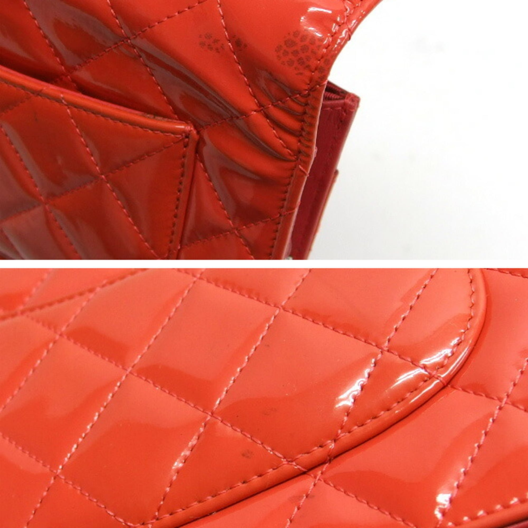 Chanel Matelasse Coral Orange Orange Red Orange Patent Leather Shoulder Bag (Pre-Owned)