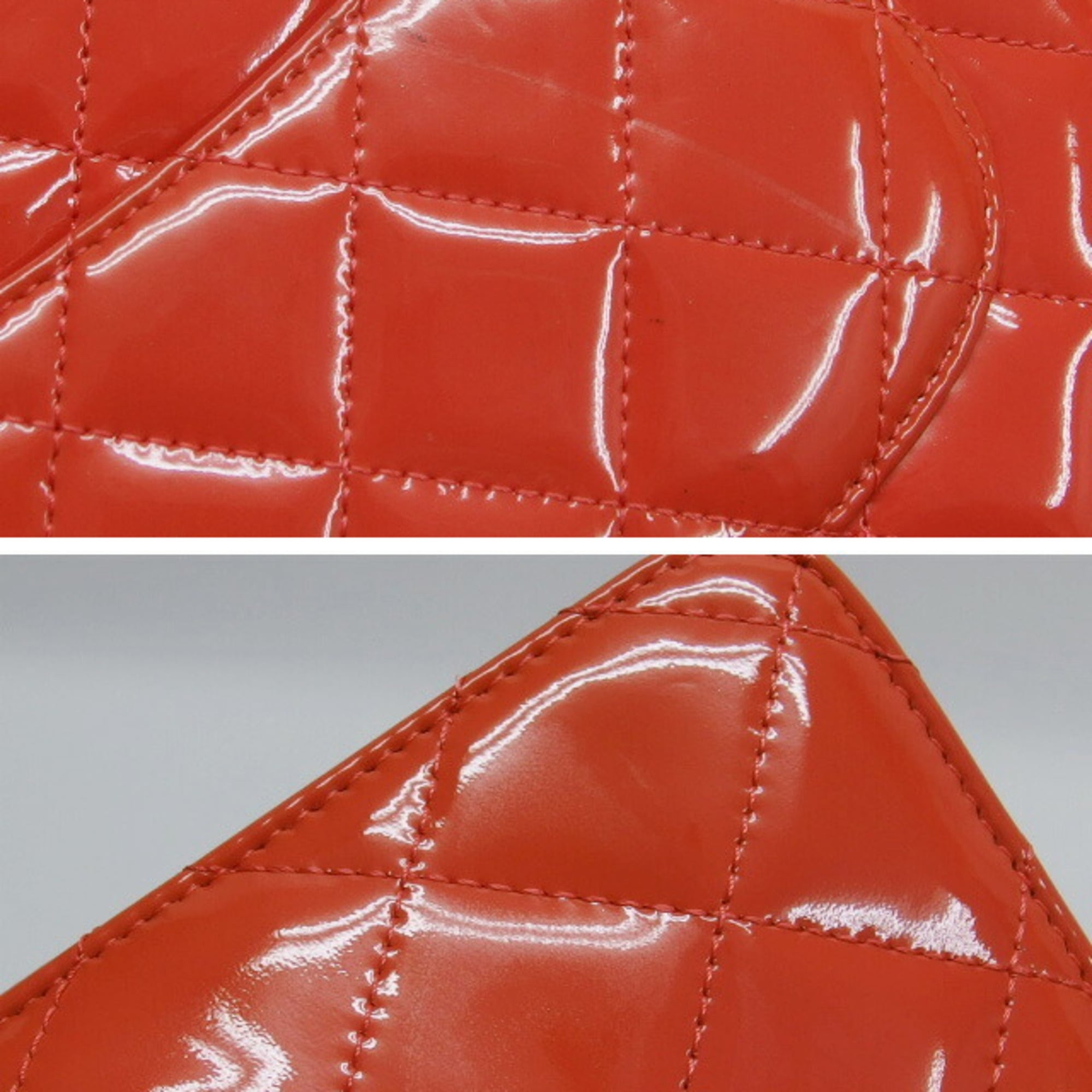 Chanel Matelasse Coral Orange Orange Red Orange Patent Leather Shoulder Bag (Pre-Owned)