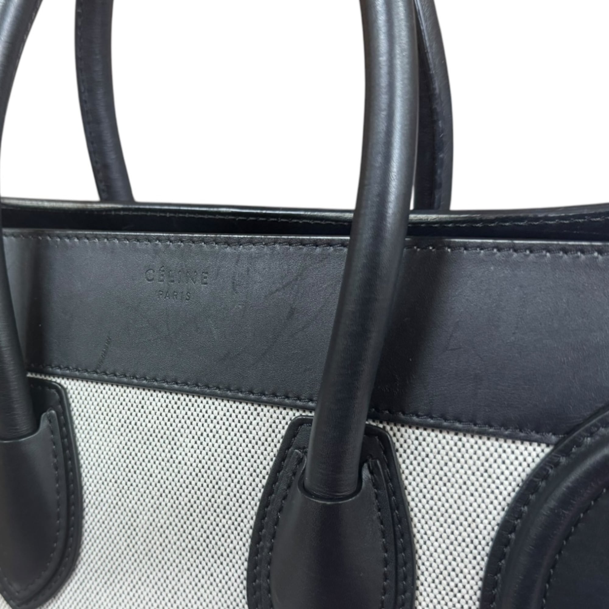 Celine Black Khaki White Leather Handbag (Pre-Owned)