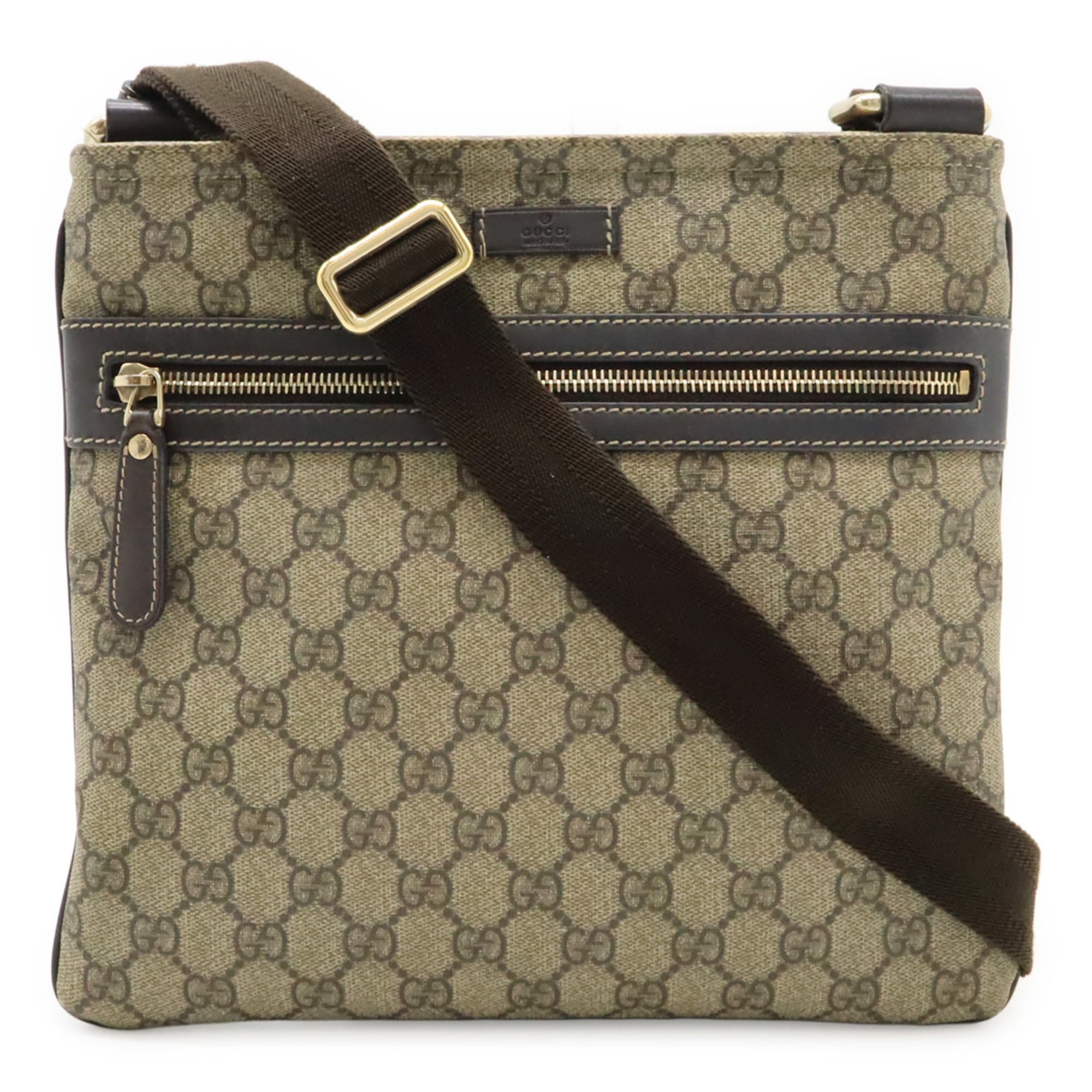 Gucci Beige Brown Dark Brown Khaki Gg Supreme Canvas Leather Shoulder Bag (Pre-Owned)