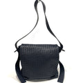 Bottega Veneta Intrecciato Navy Leather Messenger Bag (Pre-Owned)