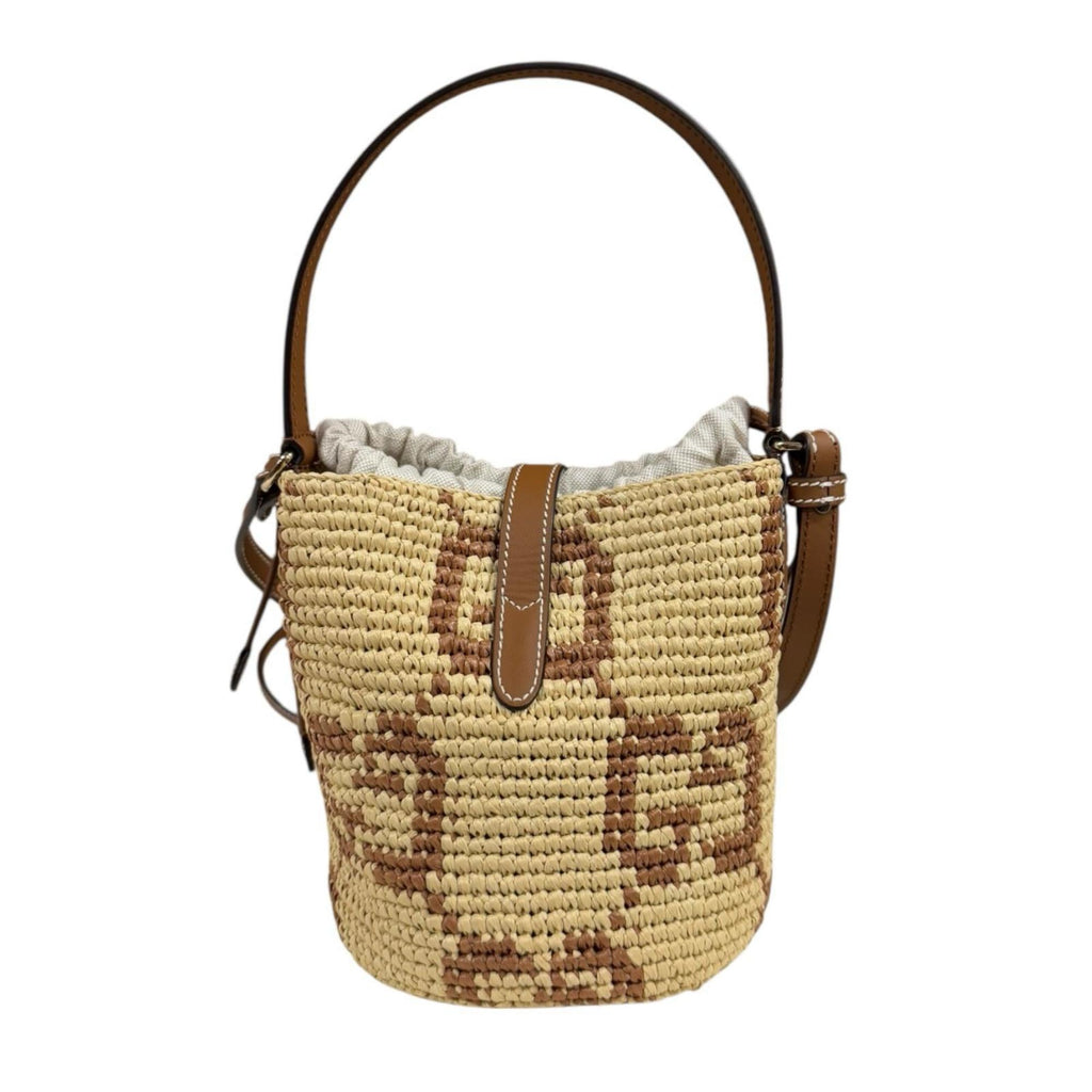 Gucci Beige Brown Fabric Raffia Shoulder Bag (Pre-Owned)