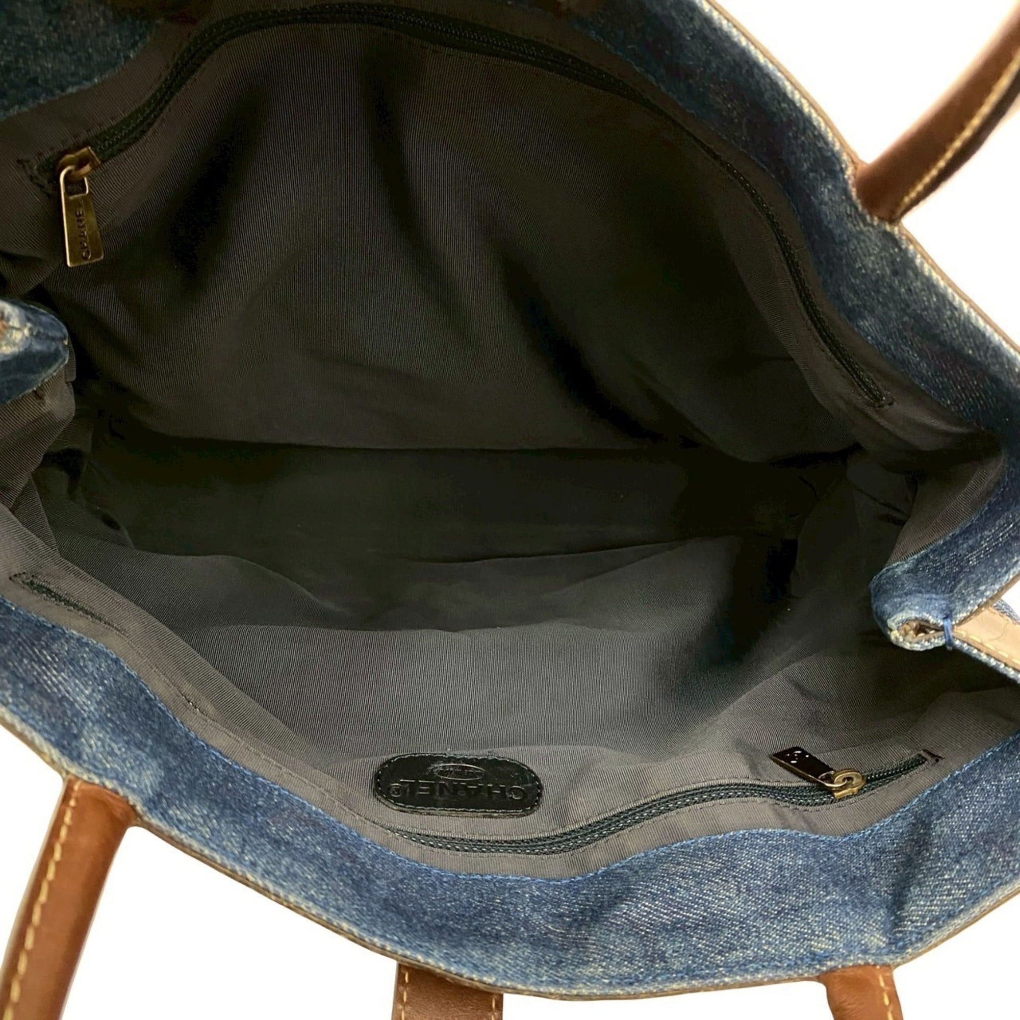 Chanel Blue Brown Leather Denim Tote Bag (Pre-Owned)