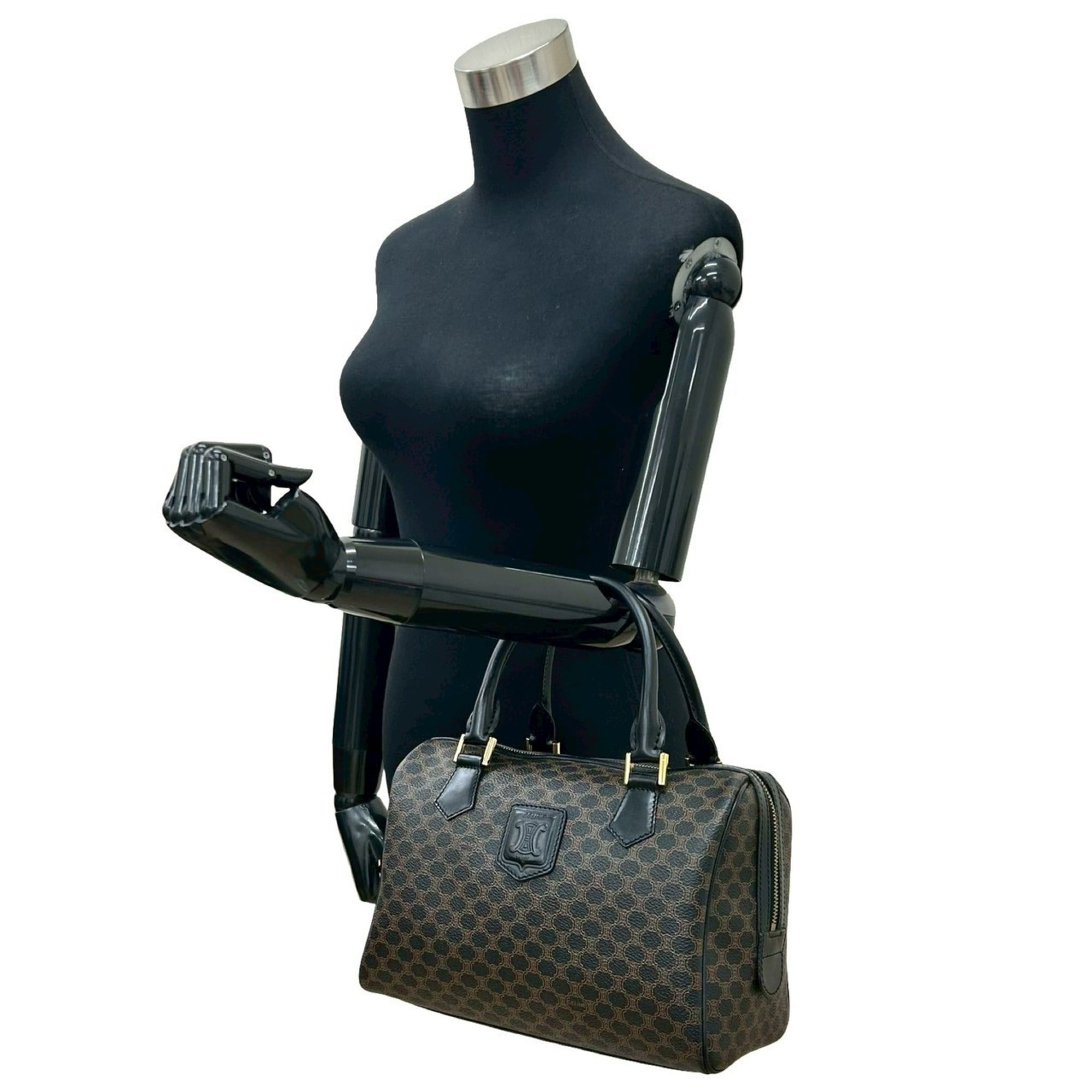 Celine Black Brown Leather Pvc Boston Bag Handbag (Pre-Owned)