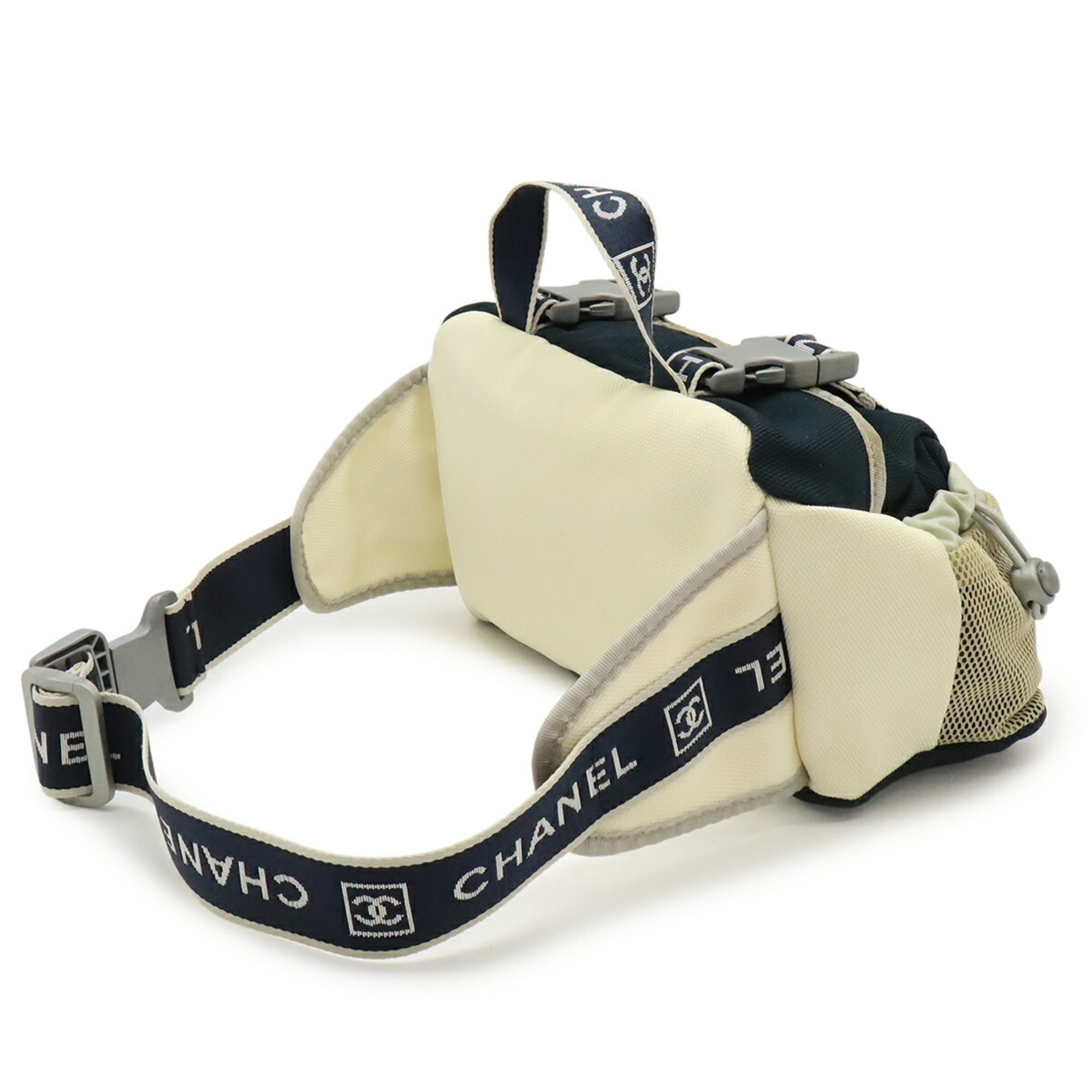 Chanel Sport Gray Ivory Navy Nylon Canvas Fanny Pack Handbag (Pre-Owned)