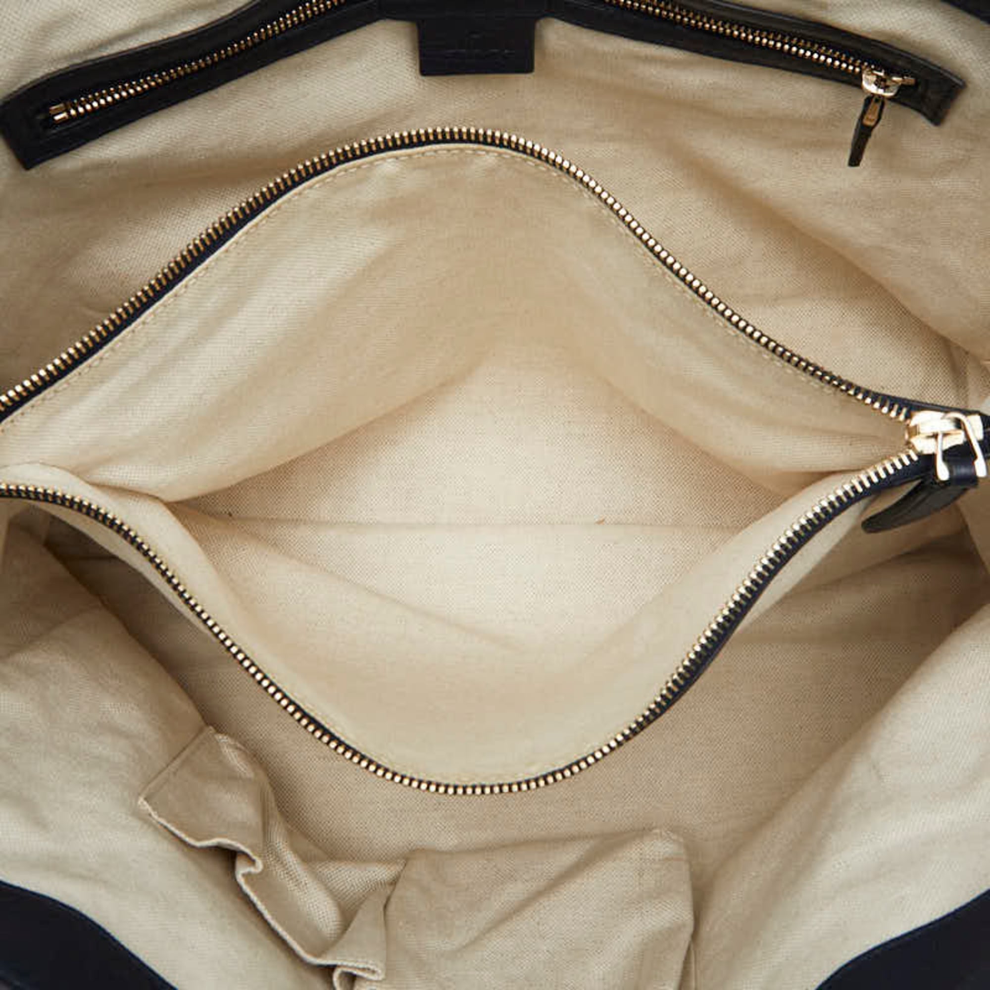 Gucci Navy Canvas Leather Shoulder Bag Tote Bag (Pre-Owned)