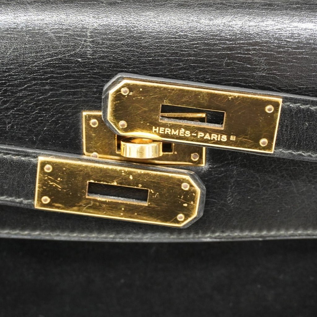 Hermes Black Box Calf Leather Handbag (Pre-Owned)