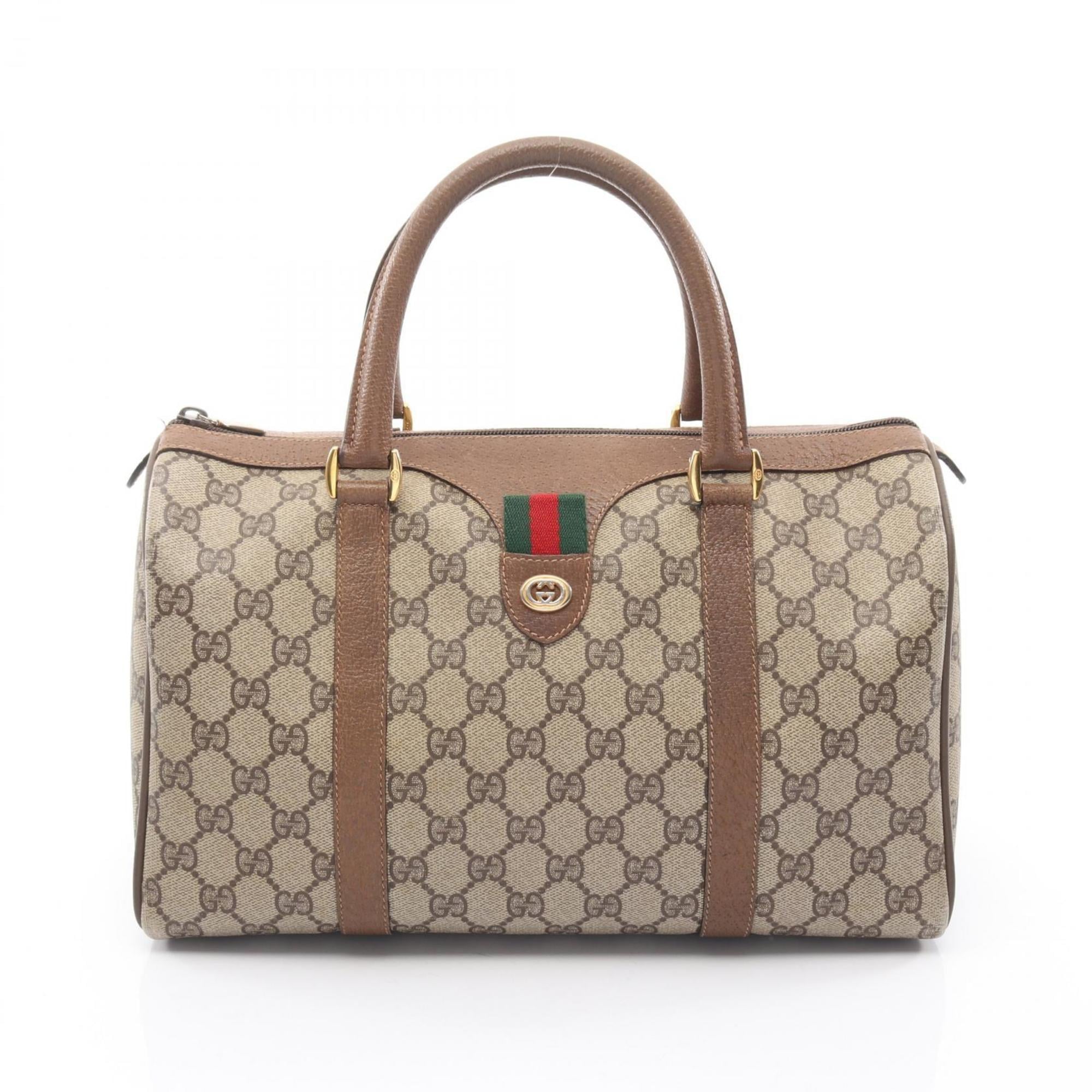 Gucci Beige Brown Pvc Coated Canvas Leather Handbag (Pre-Owned)